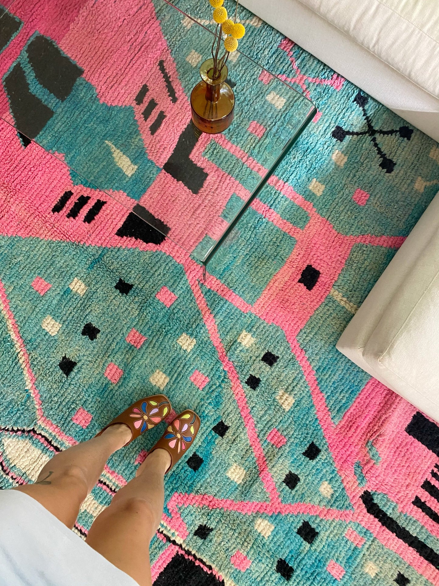 An overhead detail shot of Chablis Moroccan Rug