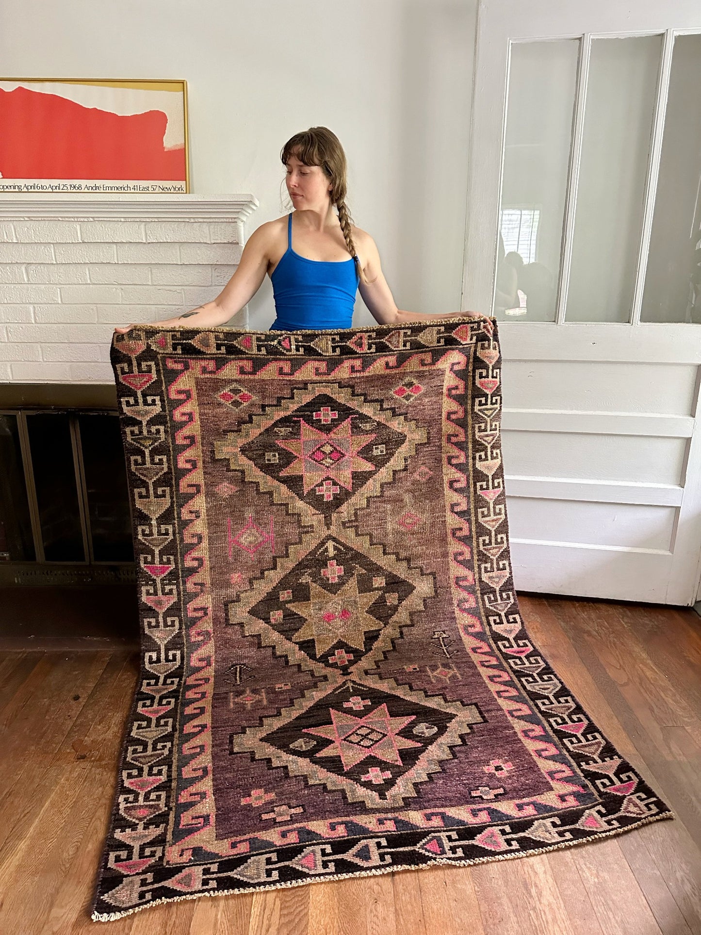 See Wave Border on Vintage Persian Area Rug