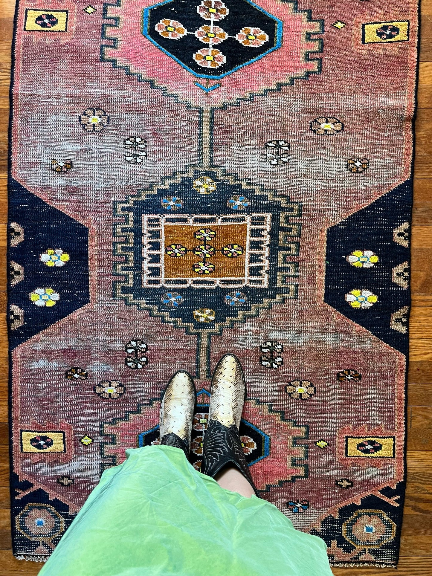 See Details and Yellow Floral Motifs on Vintage Persian Rug