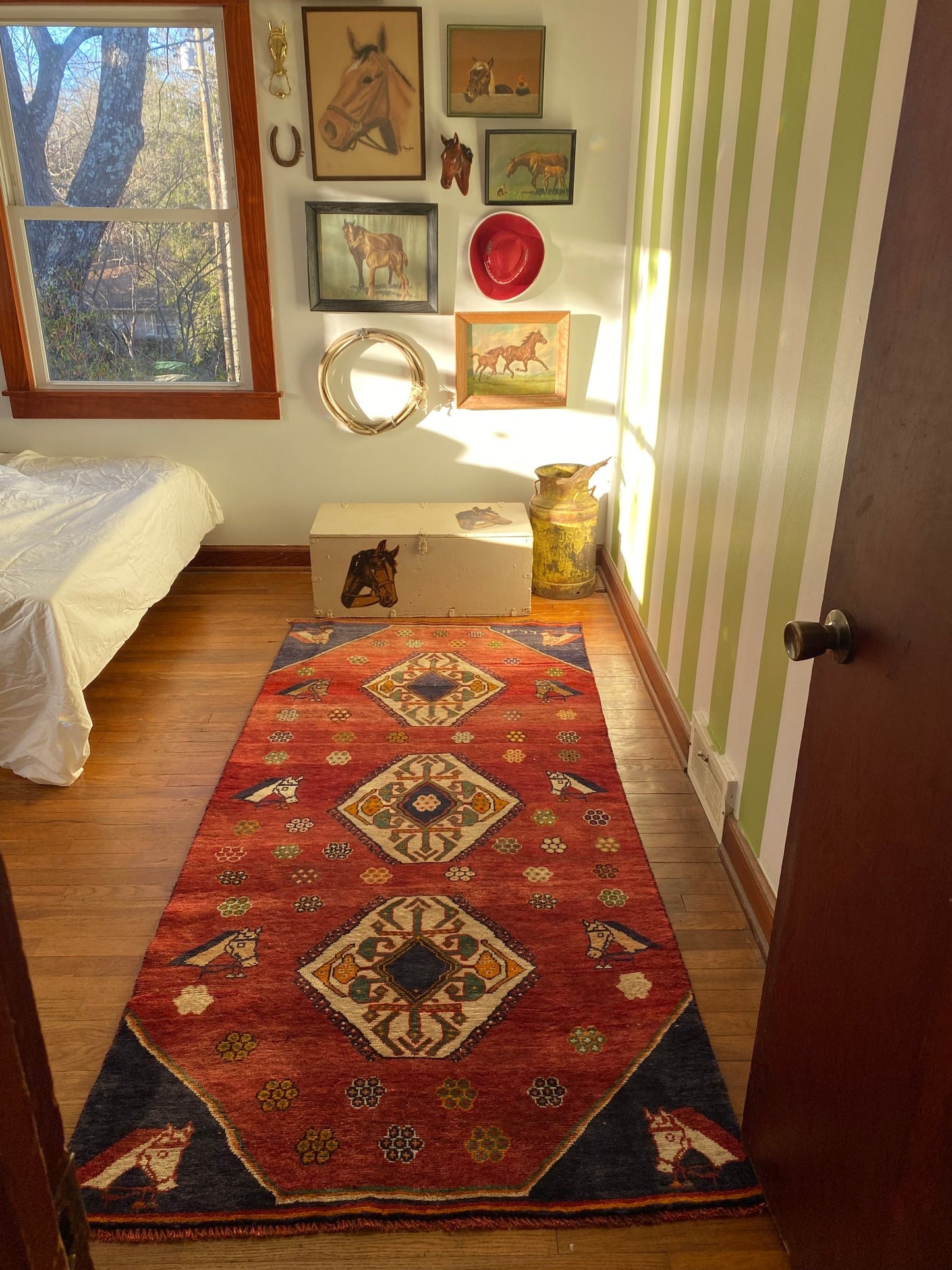 See Basseri Red Vintage Persian Rug in a Bedroom