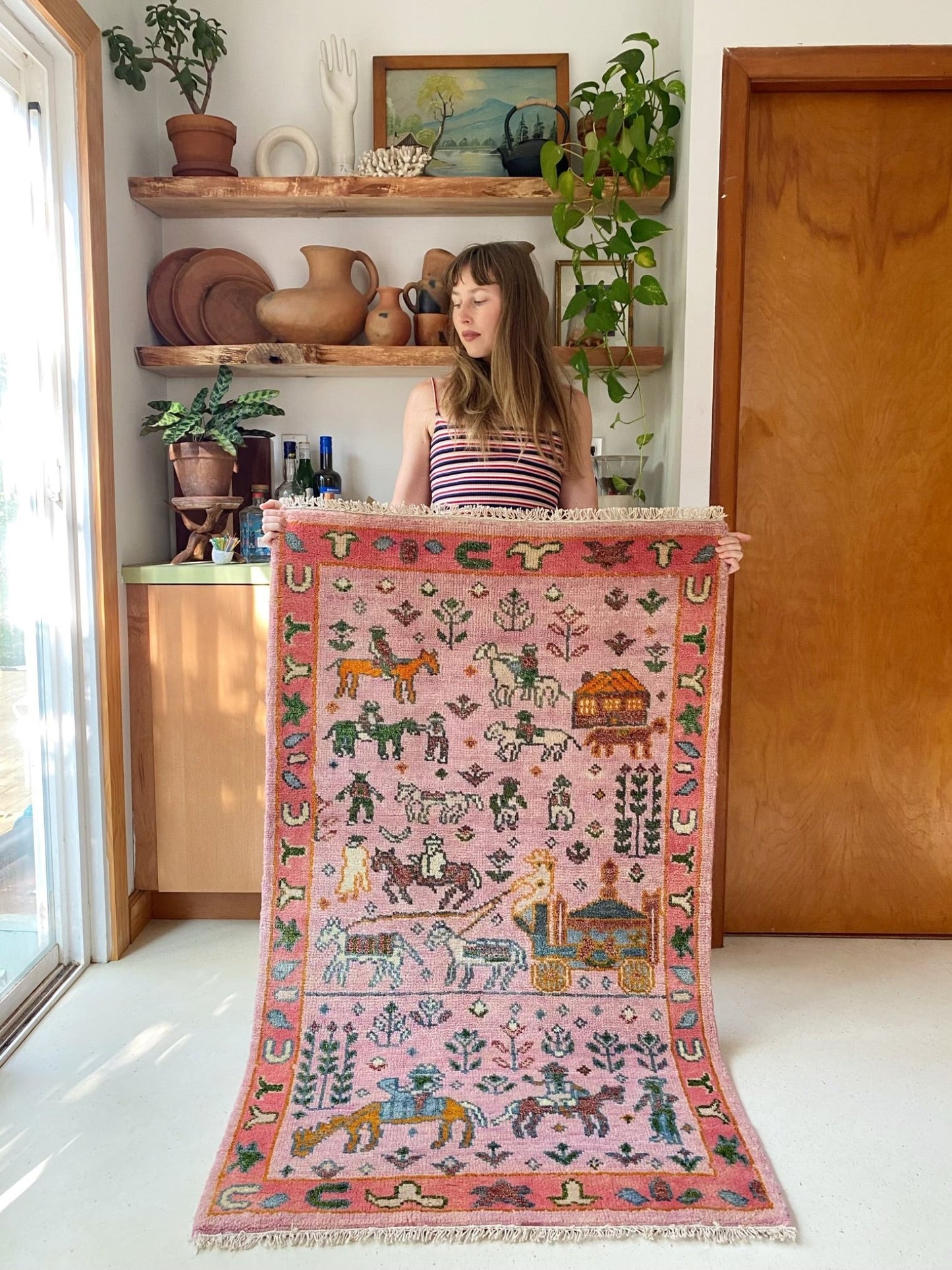 Shop Pink Pictorial Folk Persian Rug