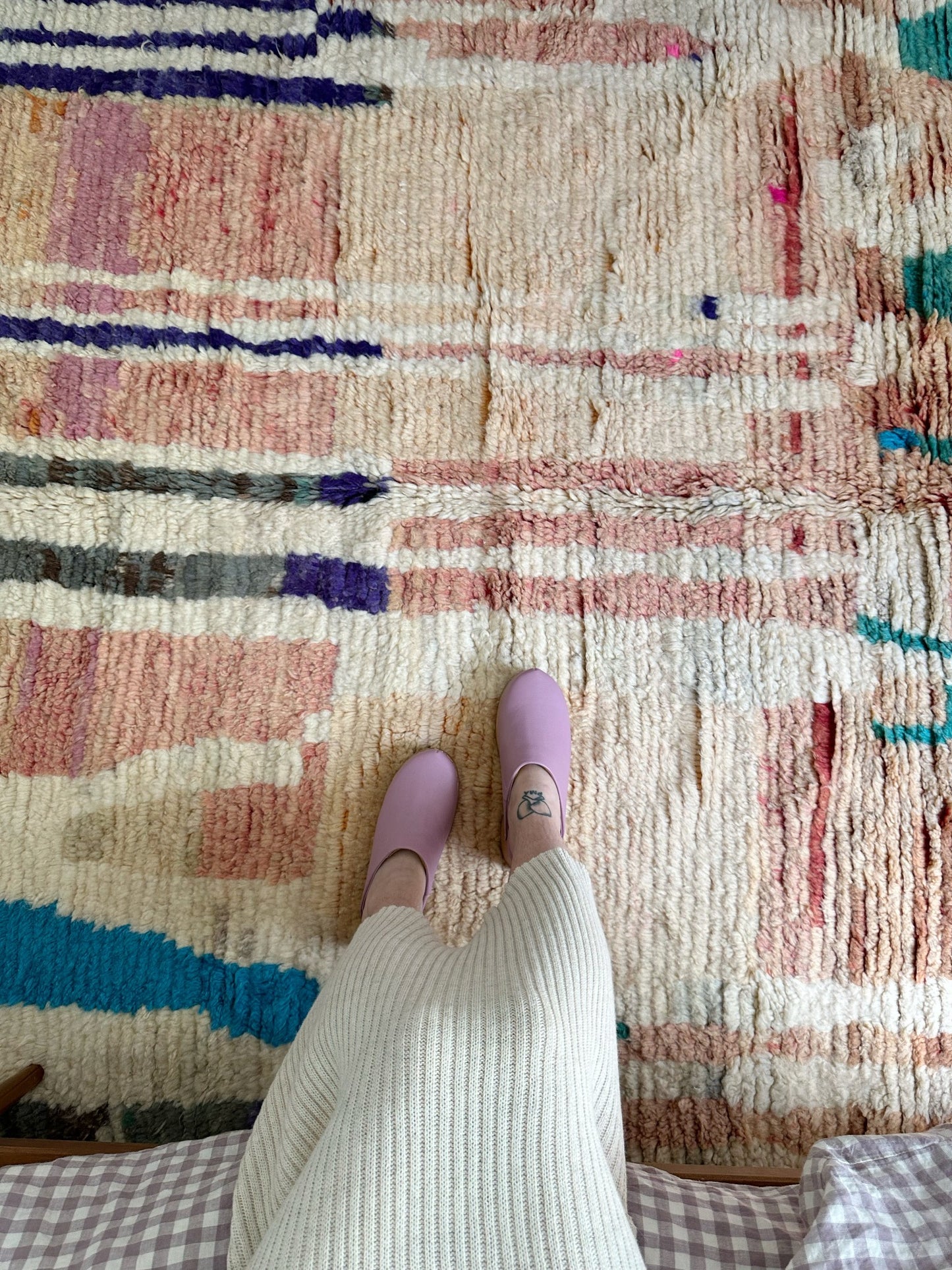 See Details of Pink and Blue Moroccan Rug