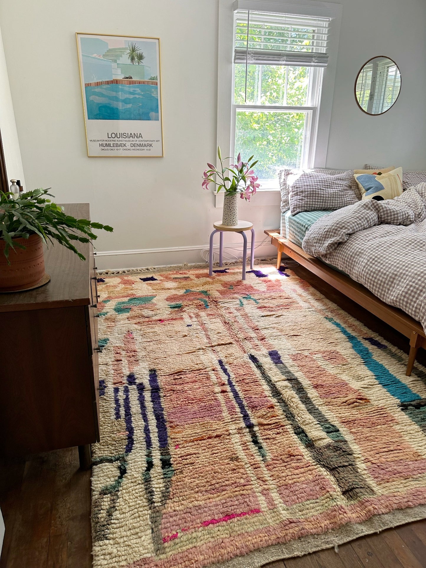 See Pink and Cream Handwoven Moroccan Rug