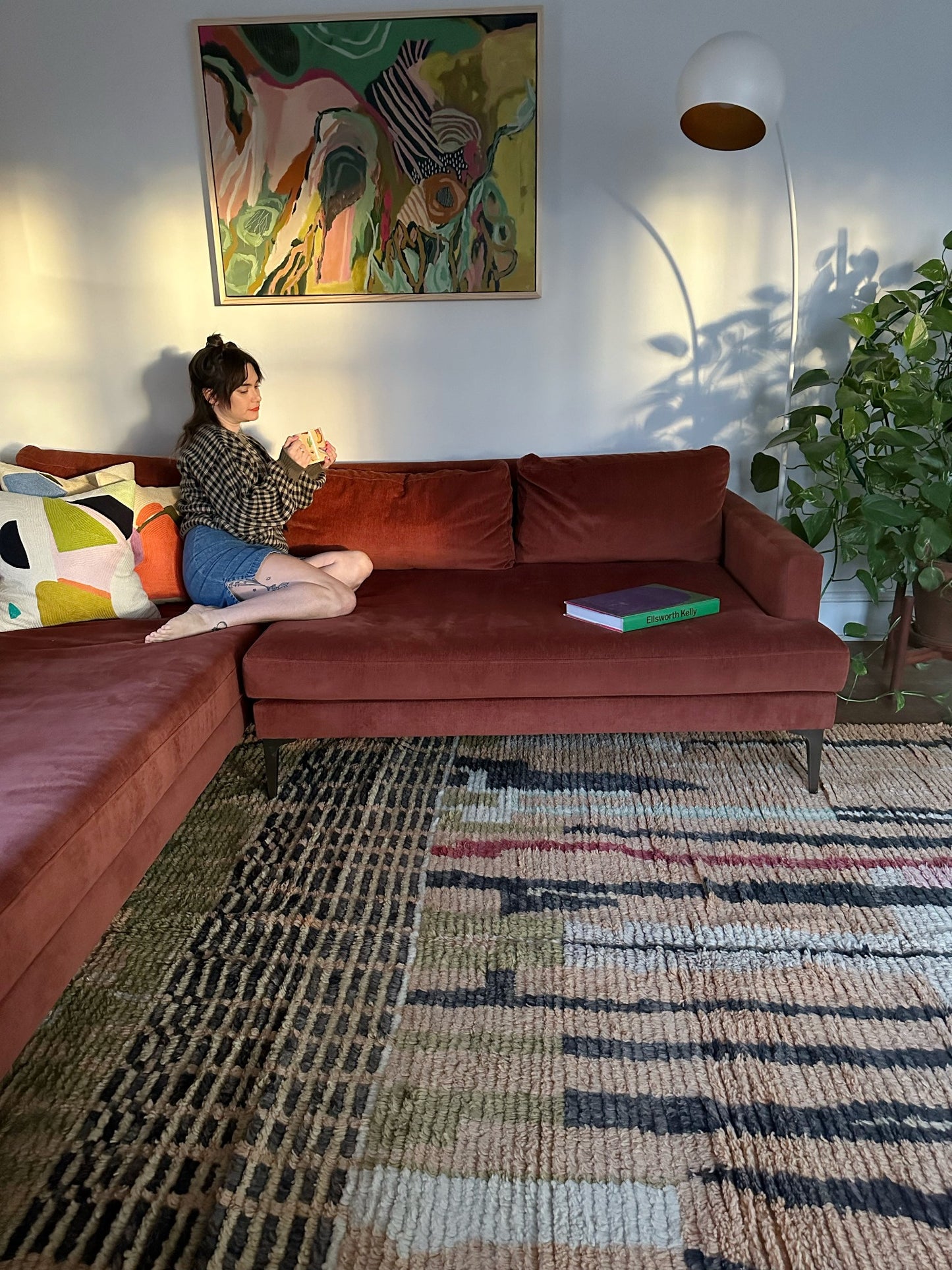 Style Marcal Moroccan Rug with a Sectional Couch