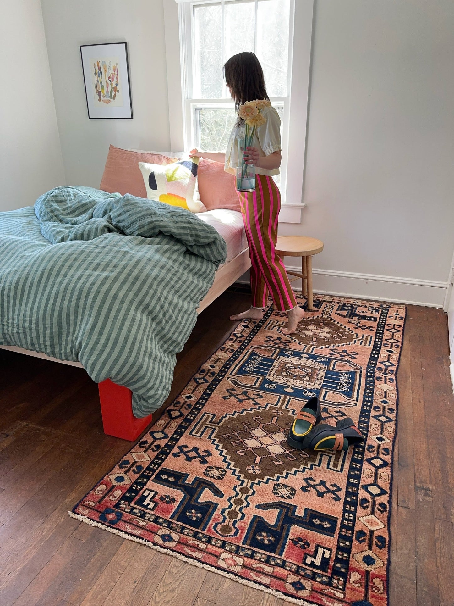 See Manila Pink and Indigo Vintage Persian Rug