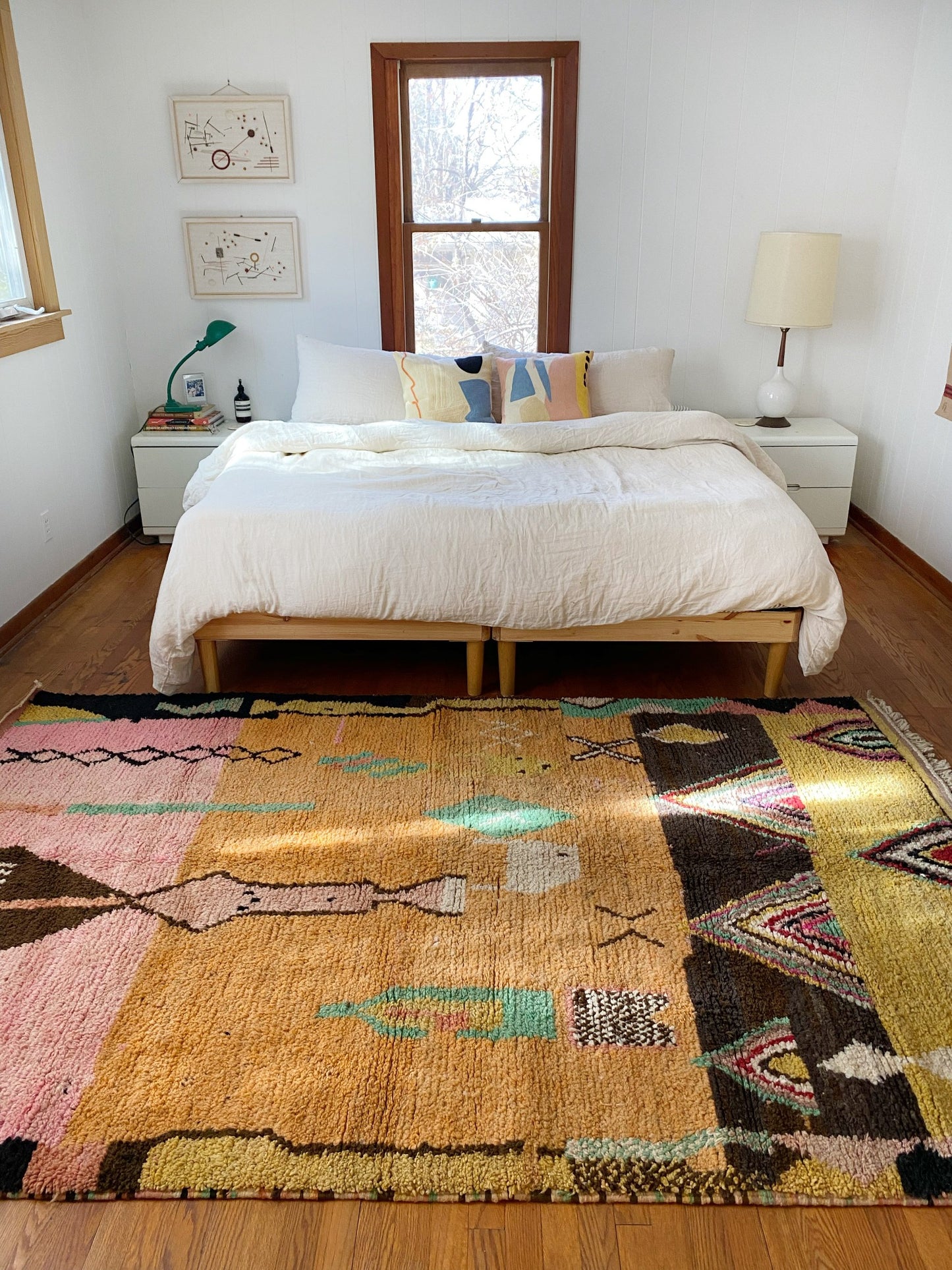 Gil Moroccan Rug Styled with a King Size Bed