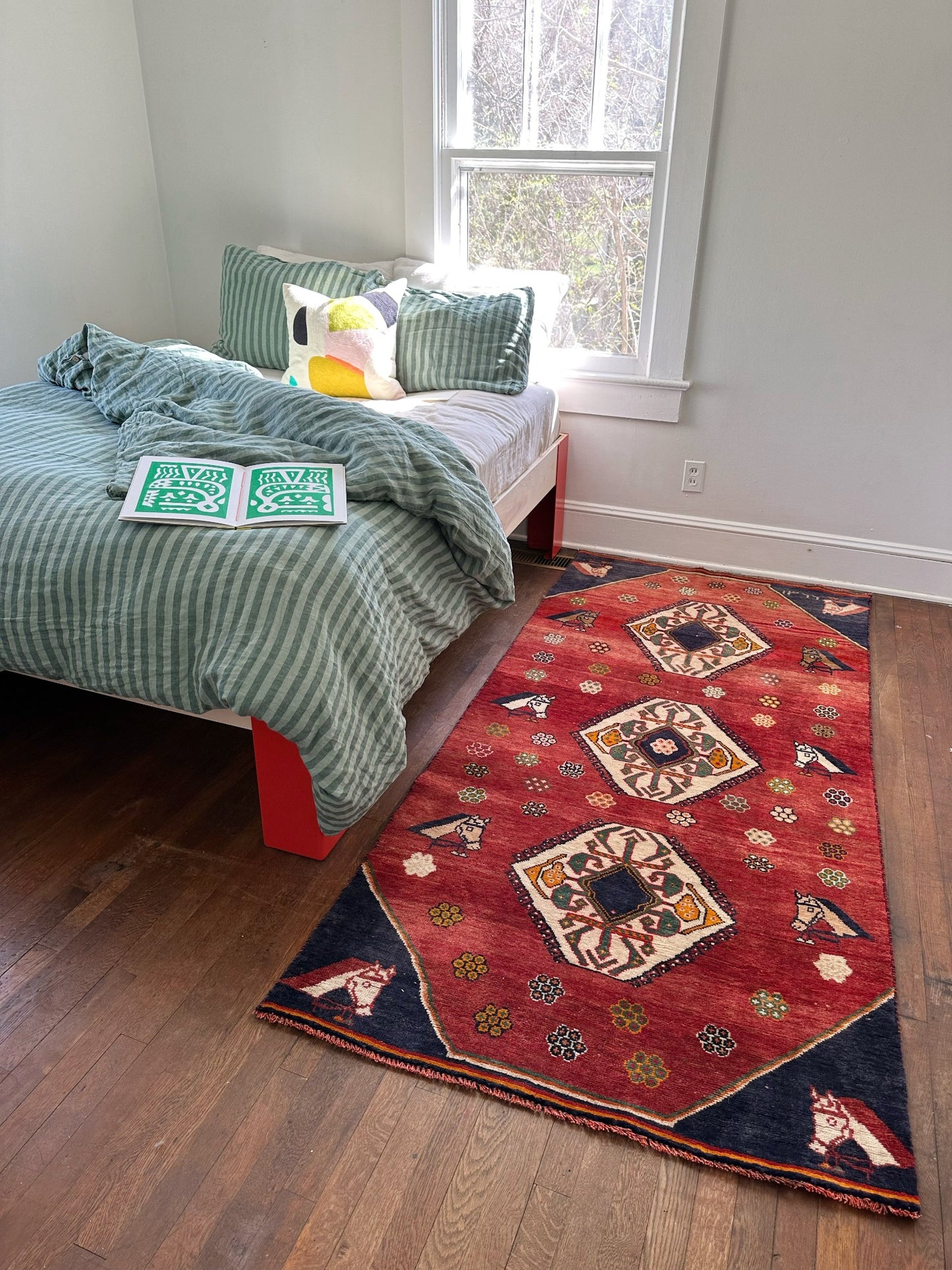Style Basseri Vintage Persian Horse Rug in a Bedroom