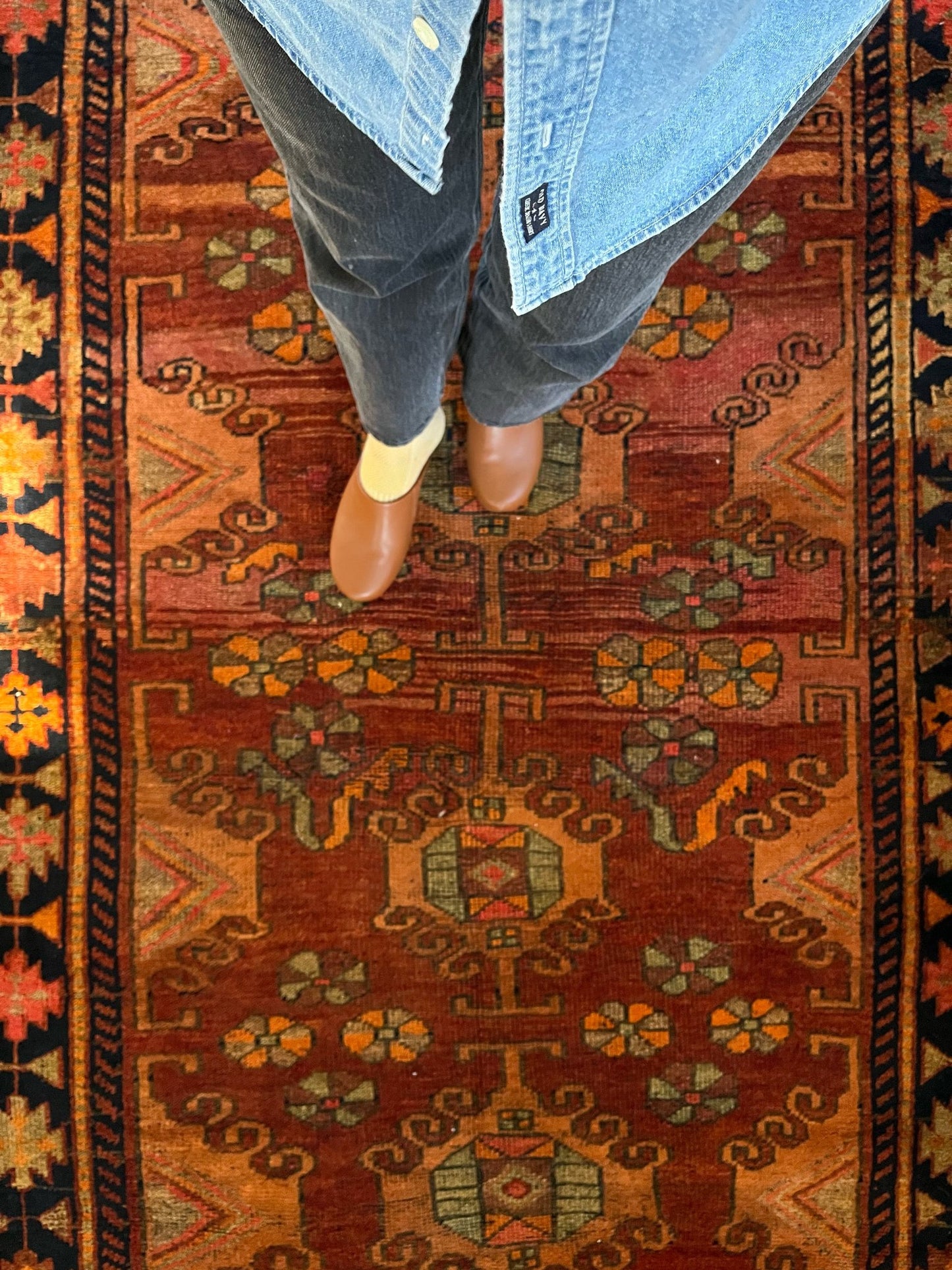 See Details and Motifs on Earthy Warm Vintage Area Rug