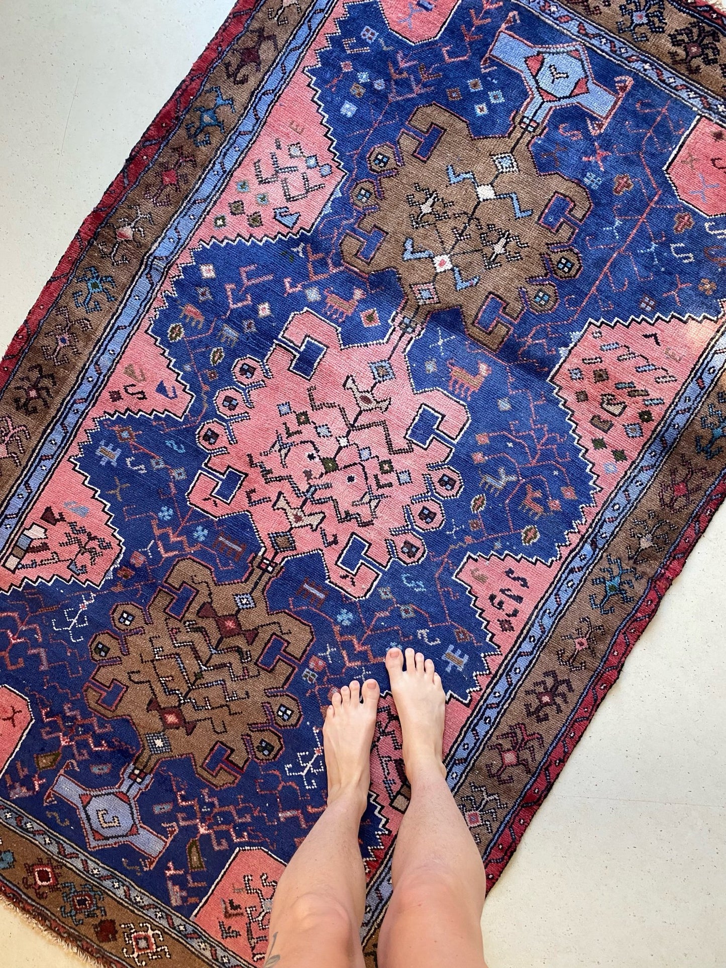 See Details and Motifs of Indigo Vintage Persian Rug