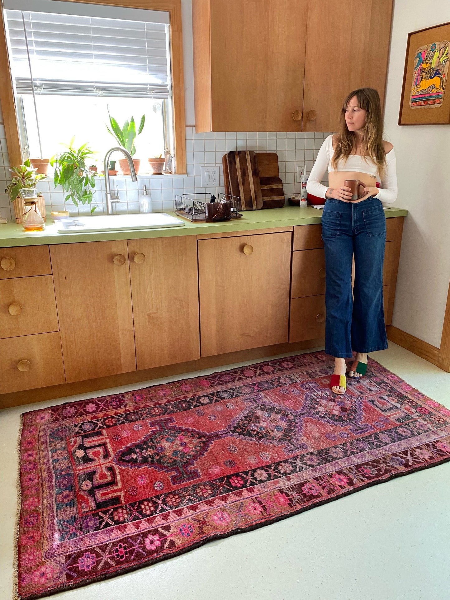 Shop Pink and Lavender Floral Vintage Persian Rug