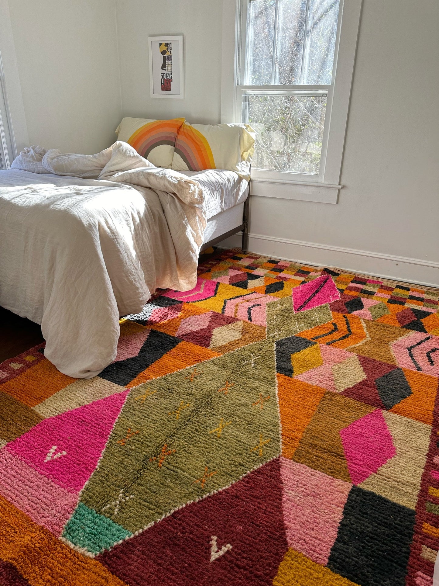 Style Sala Multi Color Moroccan Rug in a Bedroom