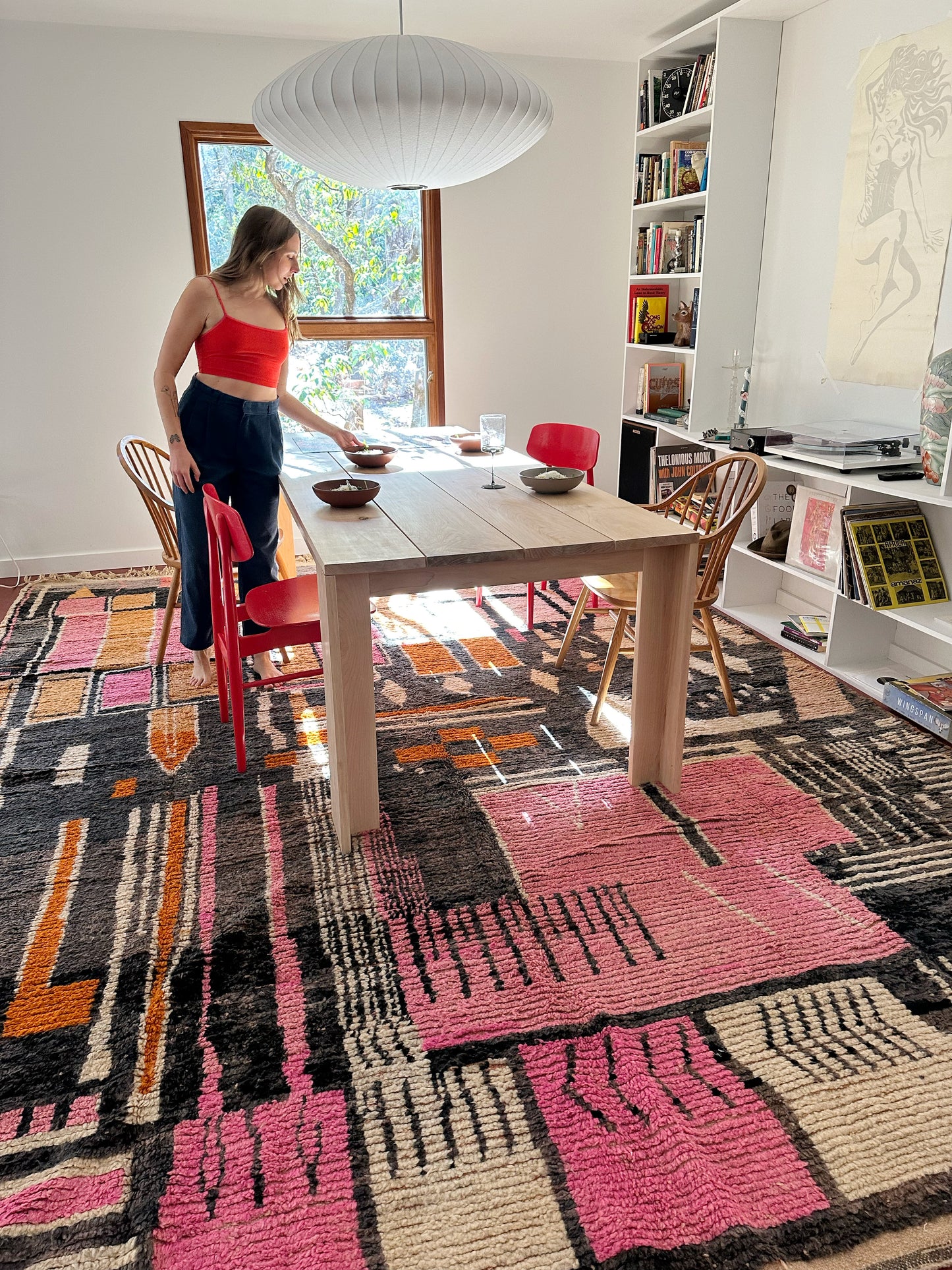 Carocal colorful Moroccan rug styled in an office
