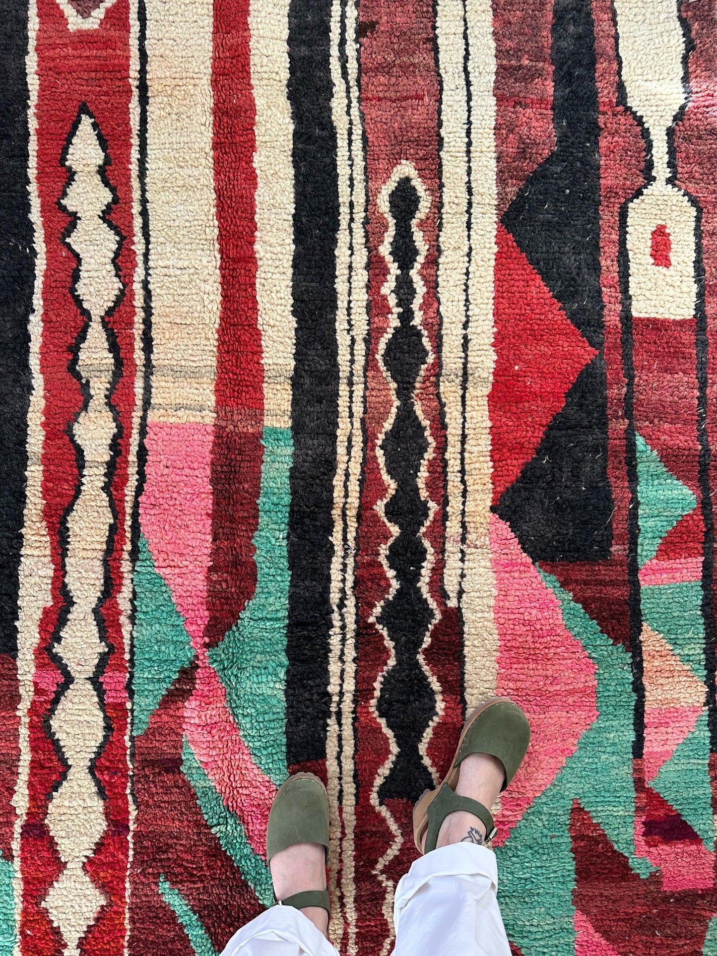 See Ponderosa Moroccan Rug from Overhead and multi color details