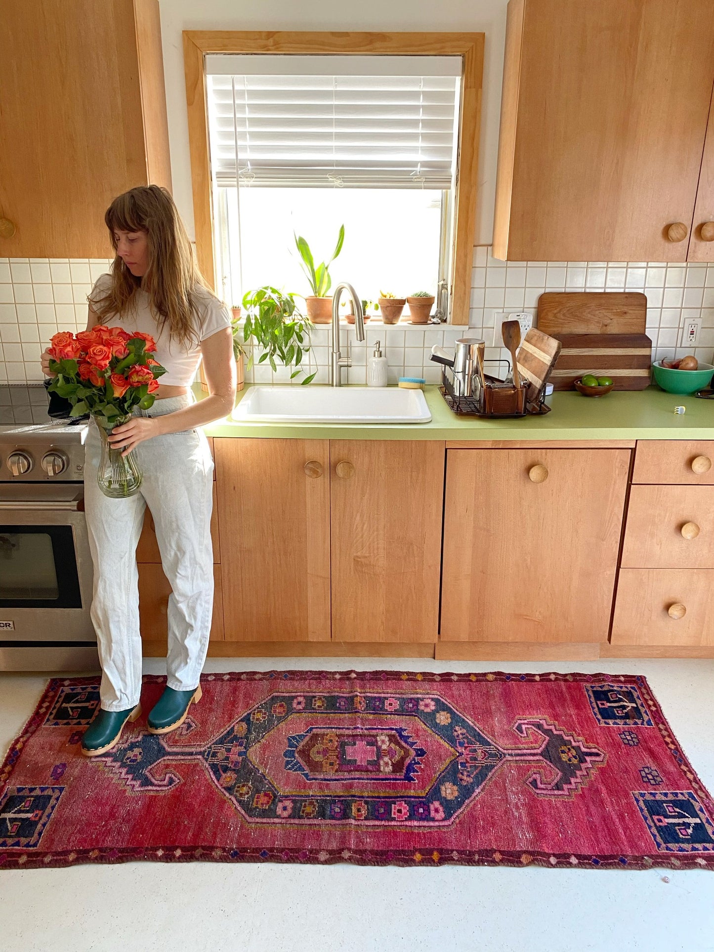 Mauro Vintage Persian Rug with a Fuscia Field