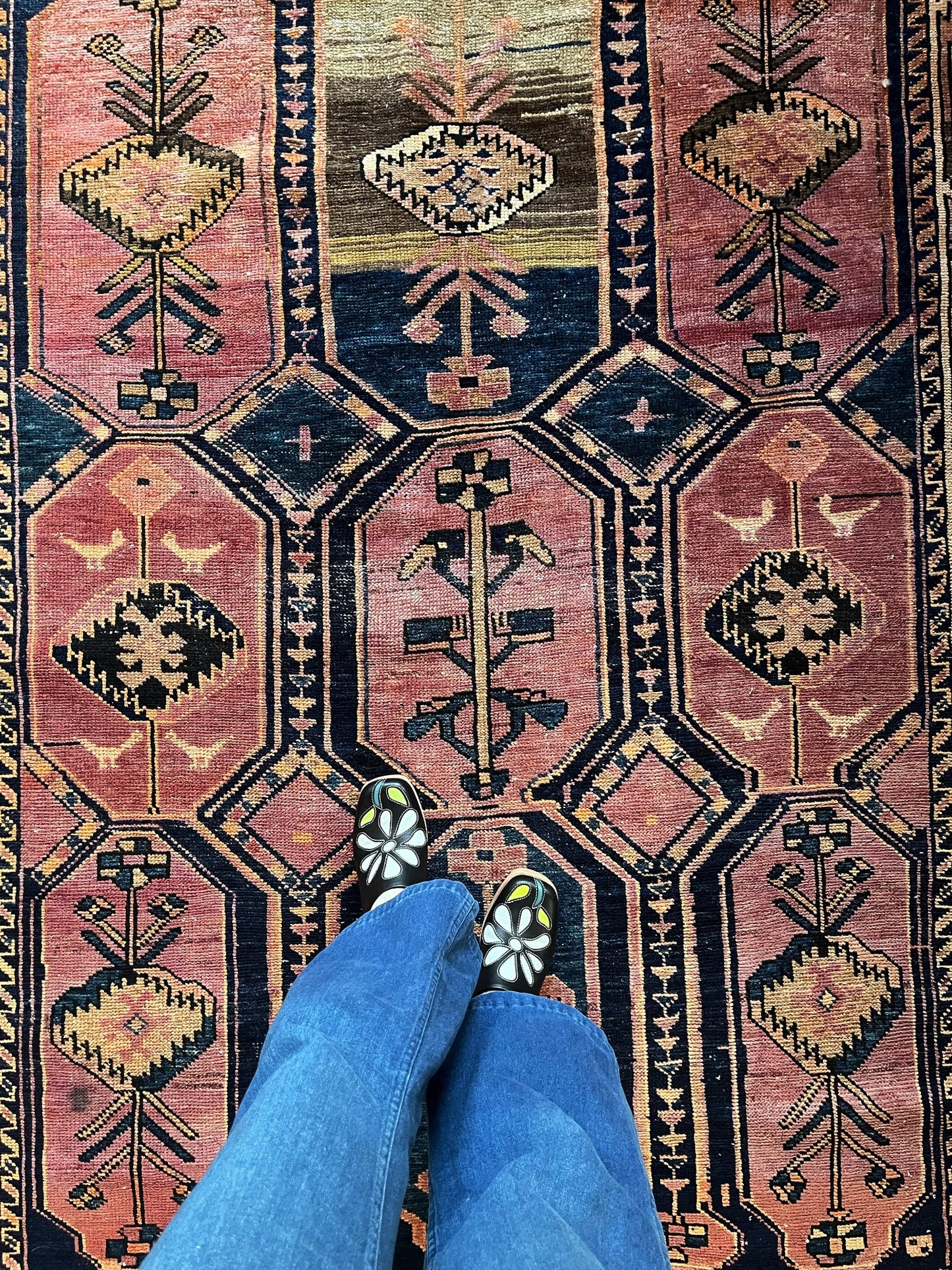 See Bird and Floral Motifs in Vintage Cala Persian Rug