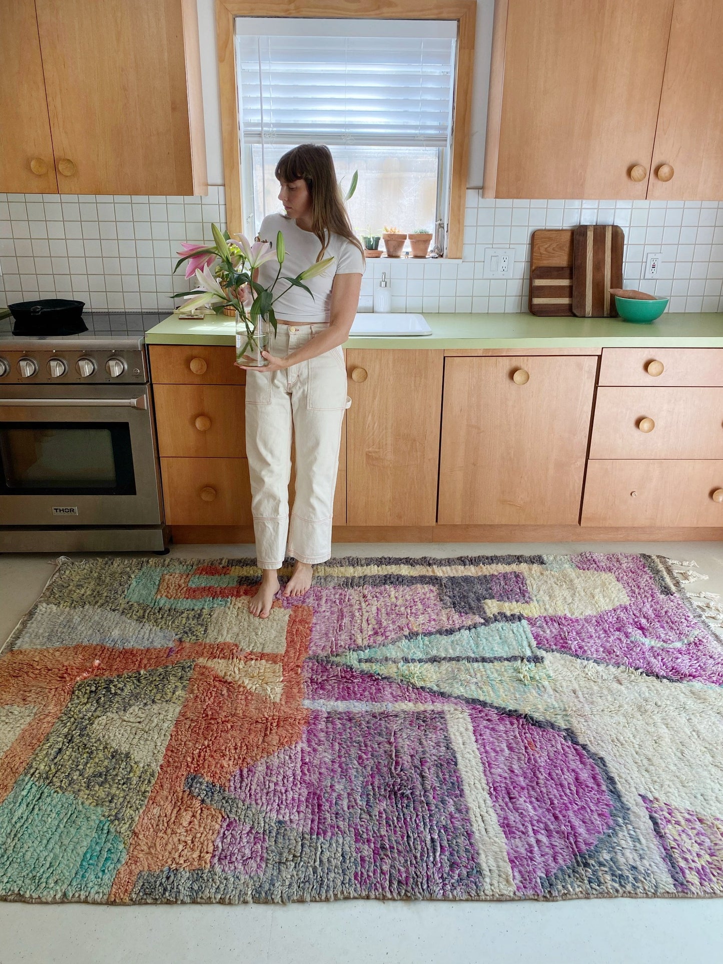 See Purple and Cream Handwoven Moroccan Area Rug