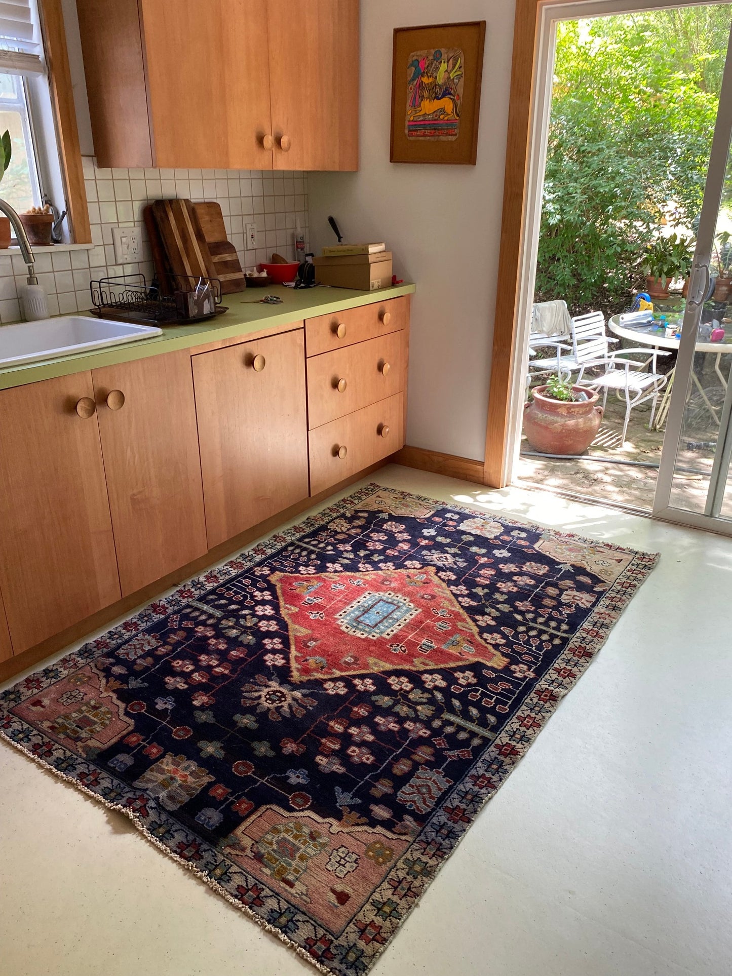 Style Vintage Blue Indigo Persian Rug in a Kitchen