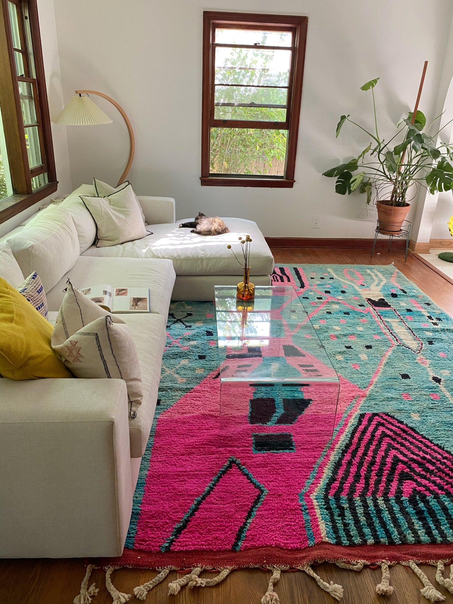 Chablis Moroccan rug looks stunning next to a cream color couch