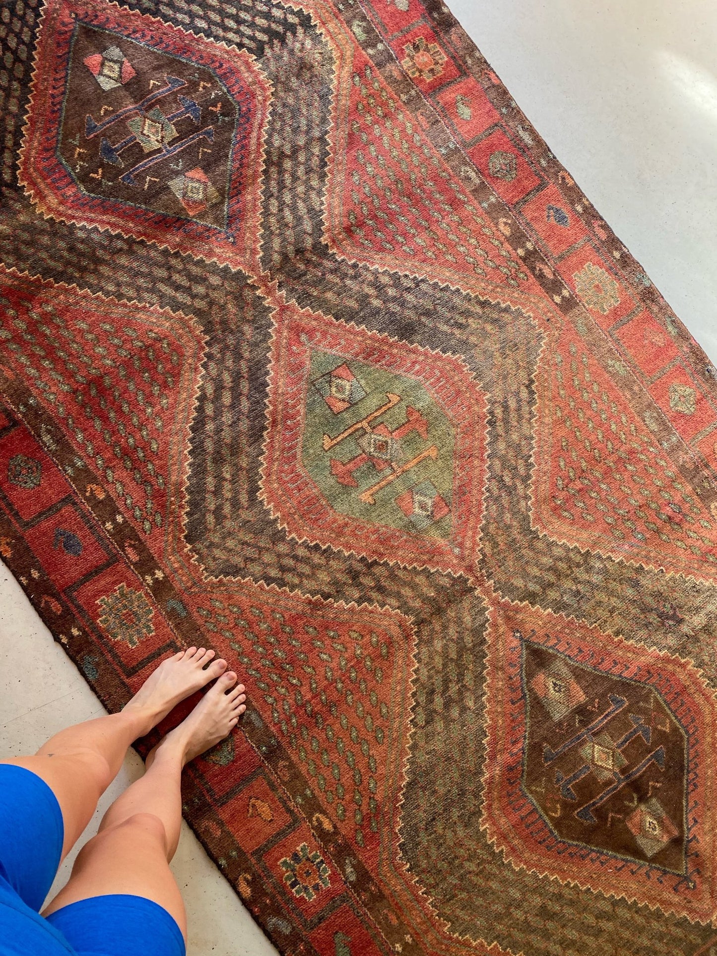 See Details and Motifs on Vintage Brick Red Persian Area Rug