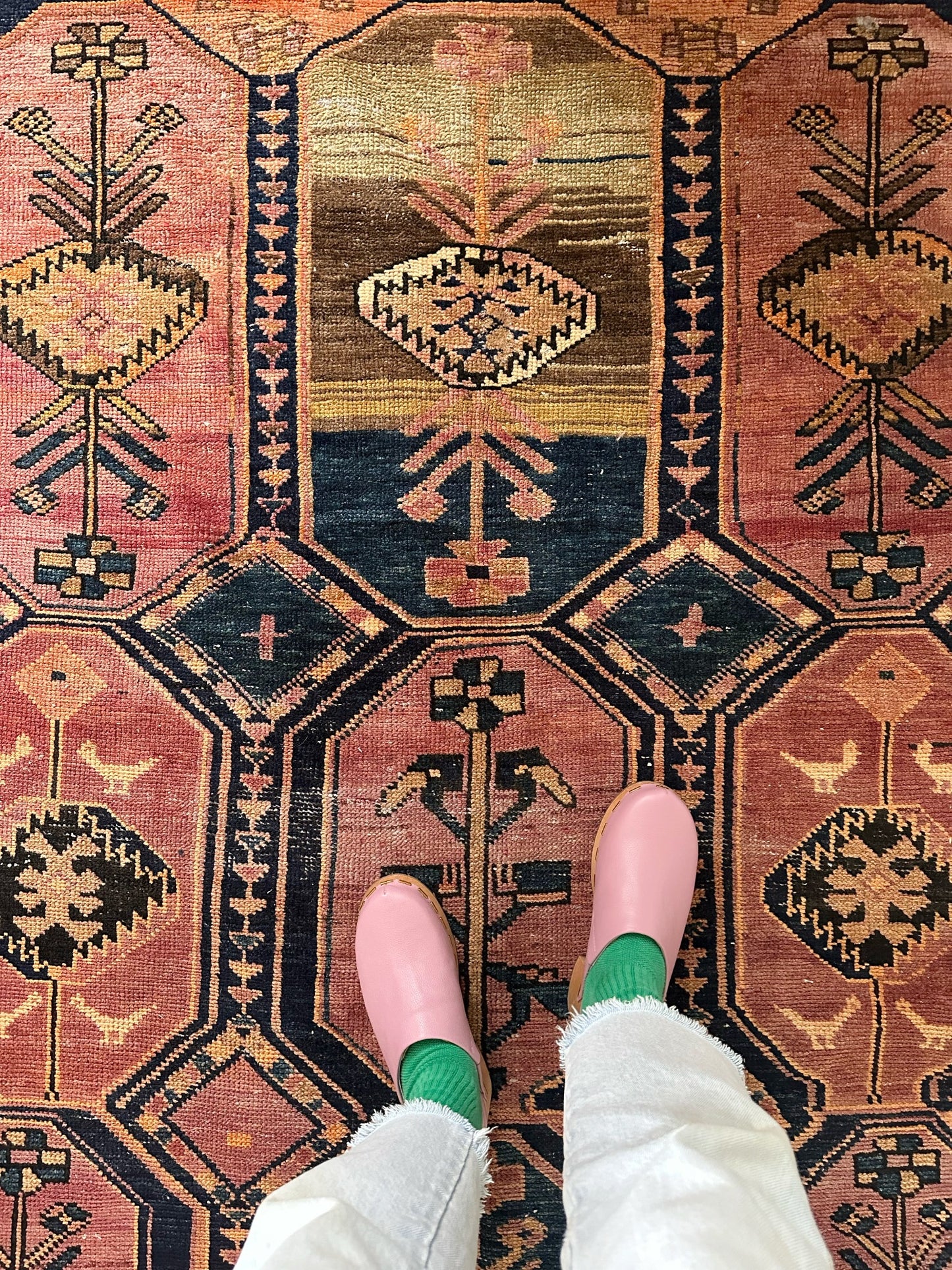 Floral Print Rug in Pink and Indigo