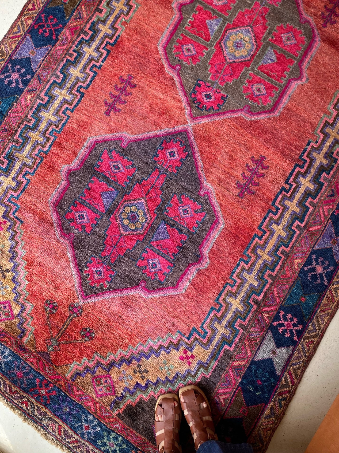 See Fuscia, Purple and Indigo Colors in Fava Vintage Persian Rug