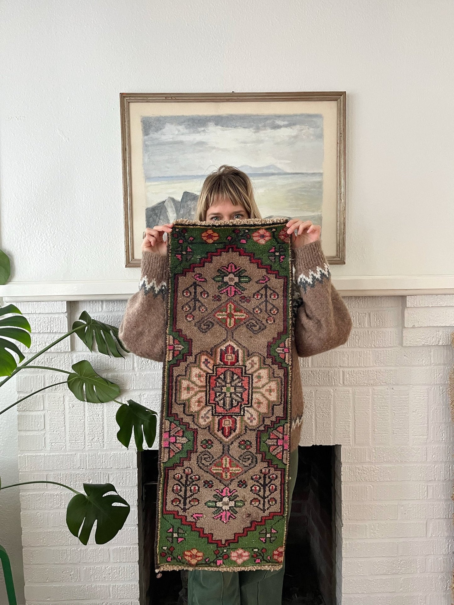 Shop Green Floral Mini Vintage Persian Rug