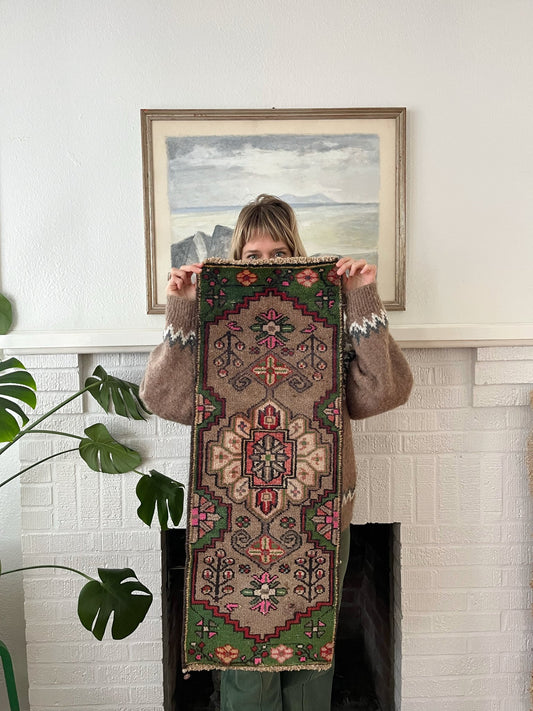Shop Green Floral Mini Vintage Persian Rug