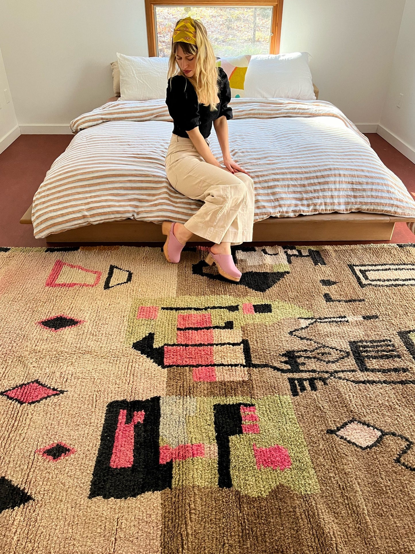 Serra Moroccan Rug Styled with a Low Platform King Size Bed