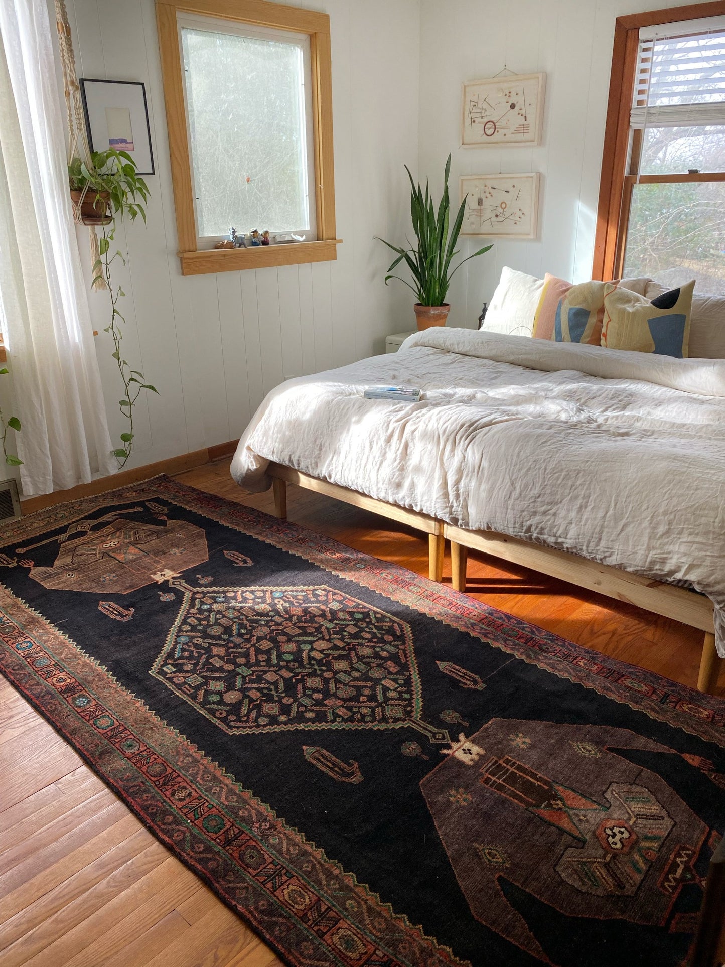 Shop vintage Persian rugs. Enhance a Bedroom with Palm Persian Rug