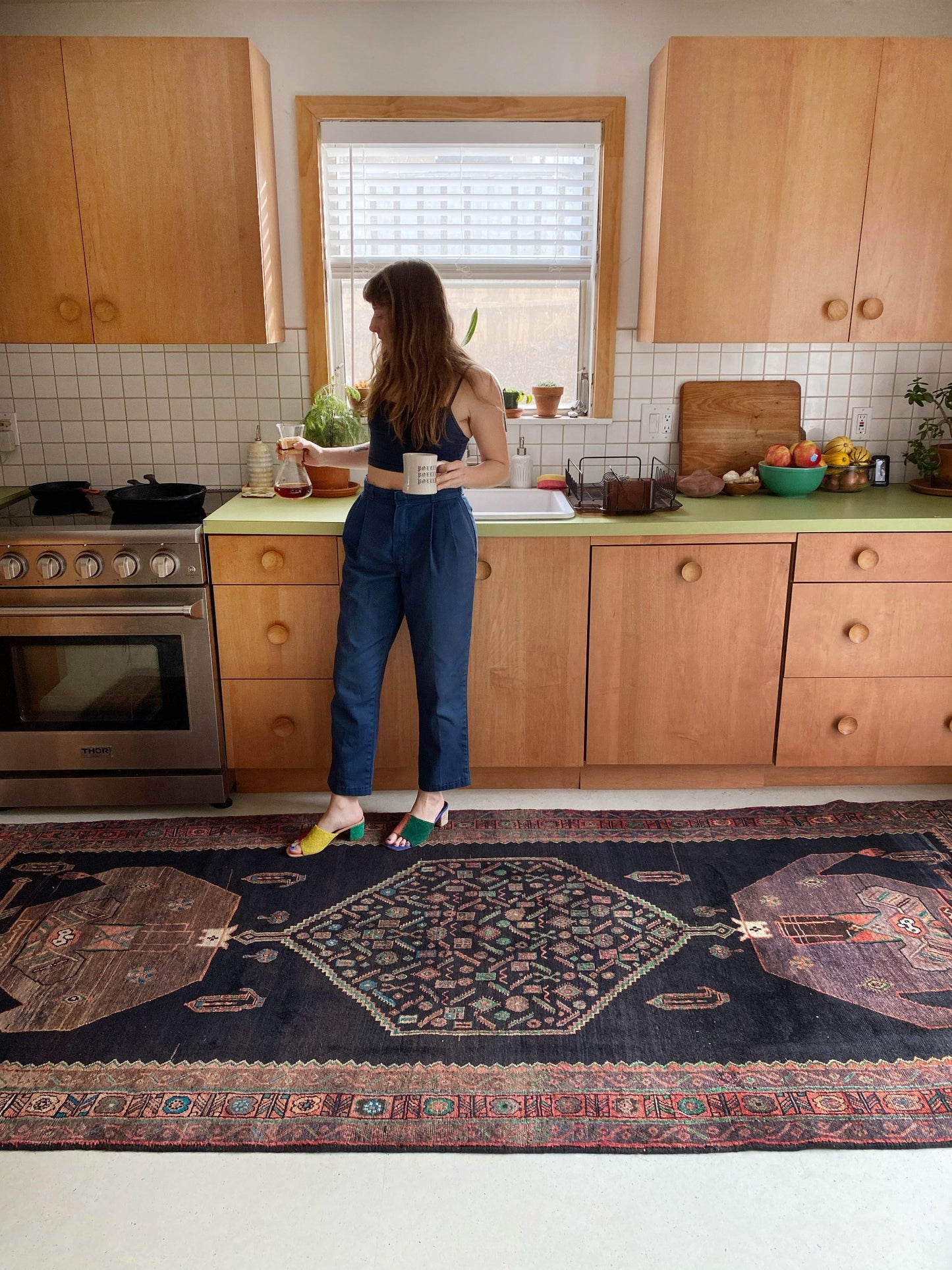 Style Vintage Palm Persian Rug used as a runner rug in a Kitchen