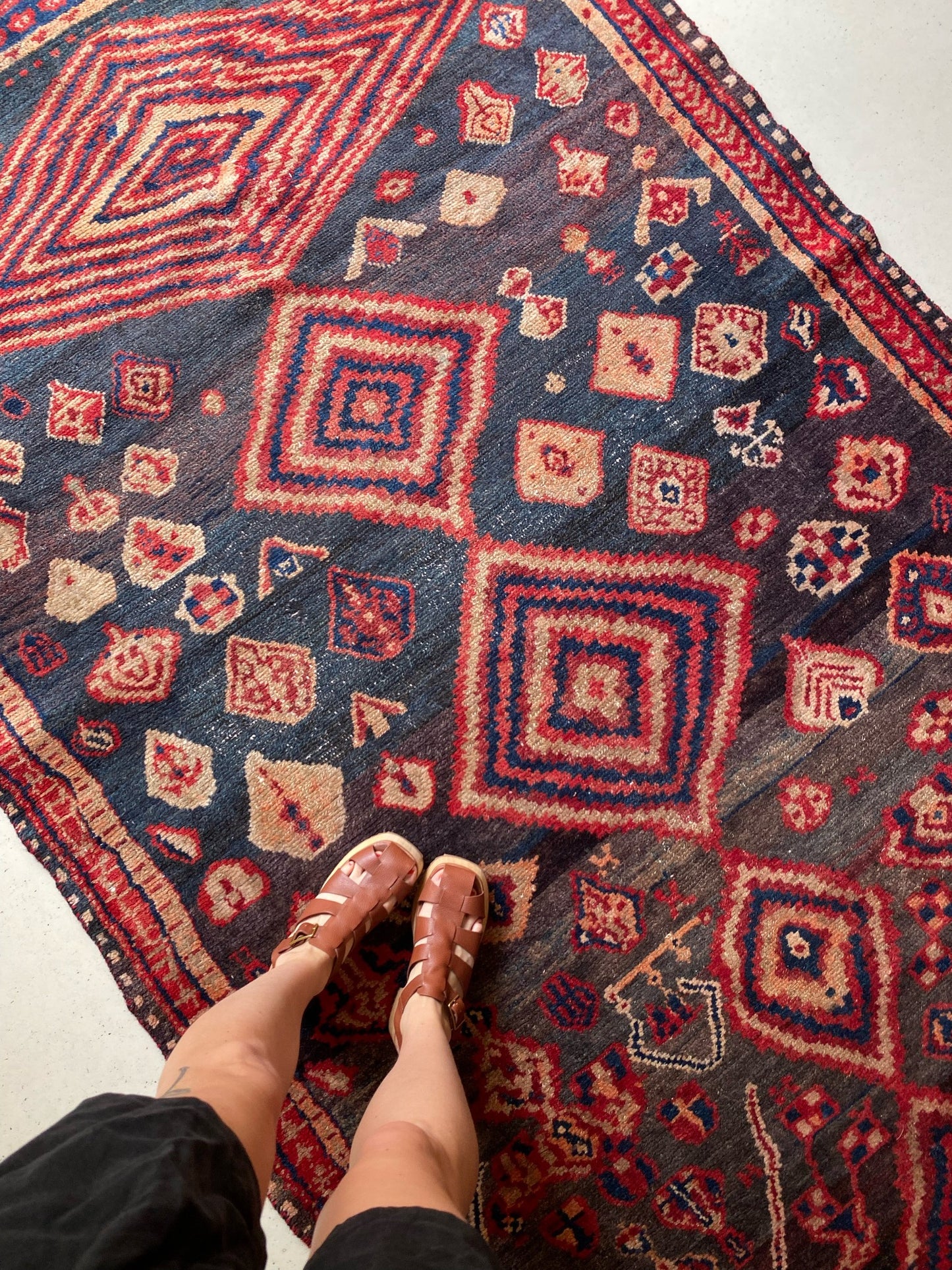 See Evil Eye Motifs on Vintage Persian Rug