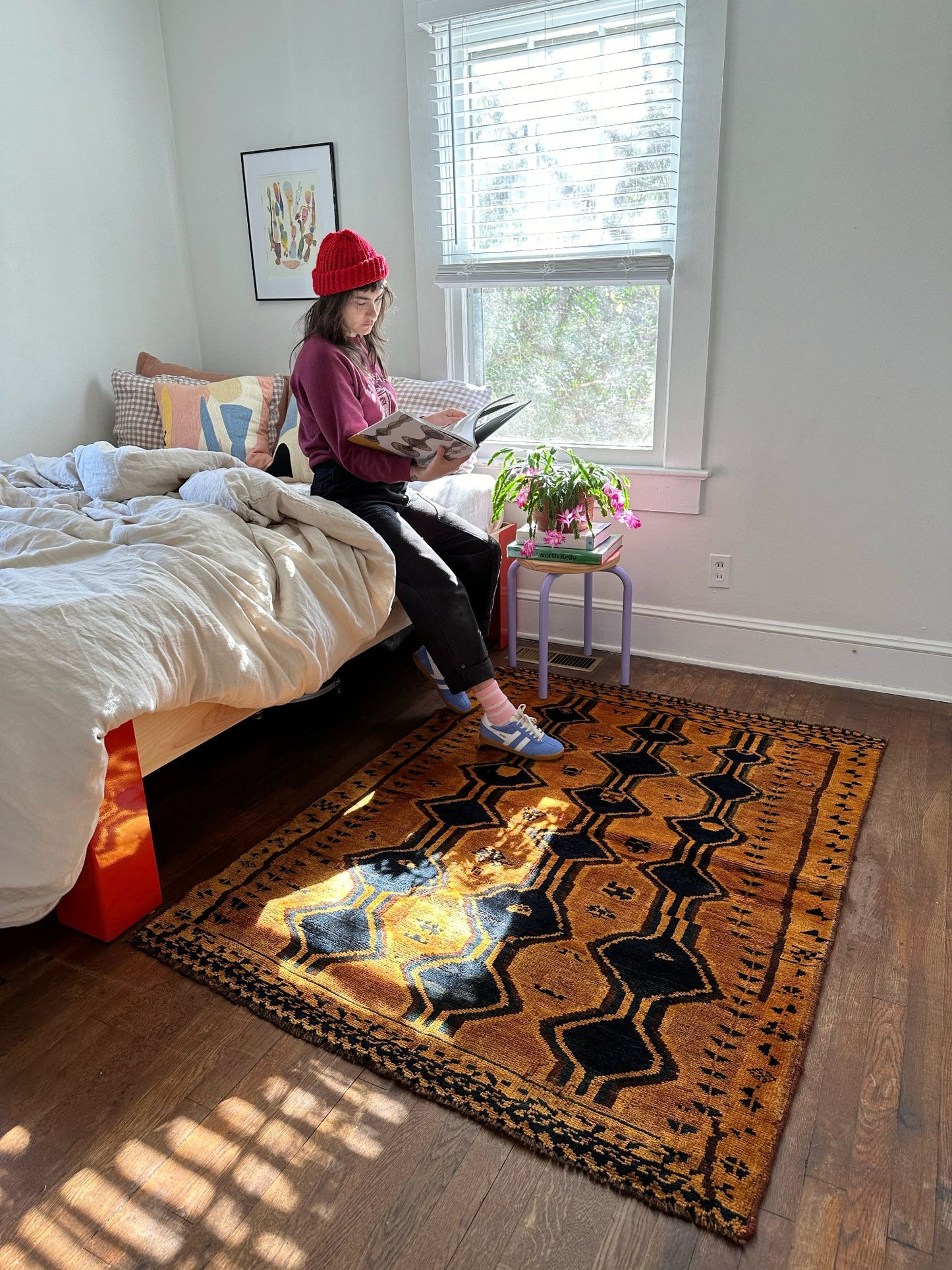 Style a Bedroom Space with a Golden Toned Vintage Persian Rug