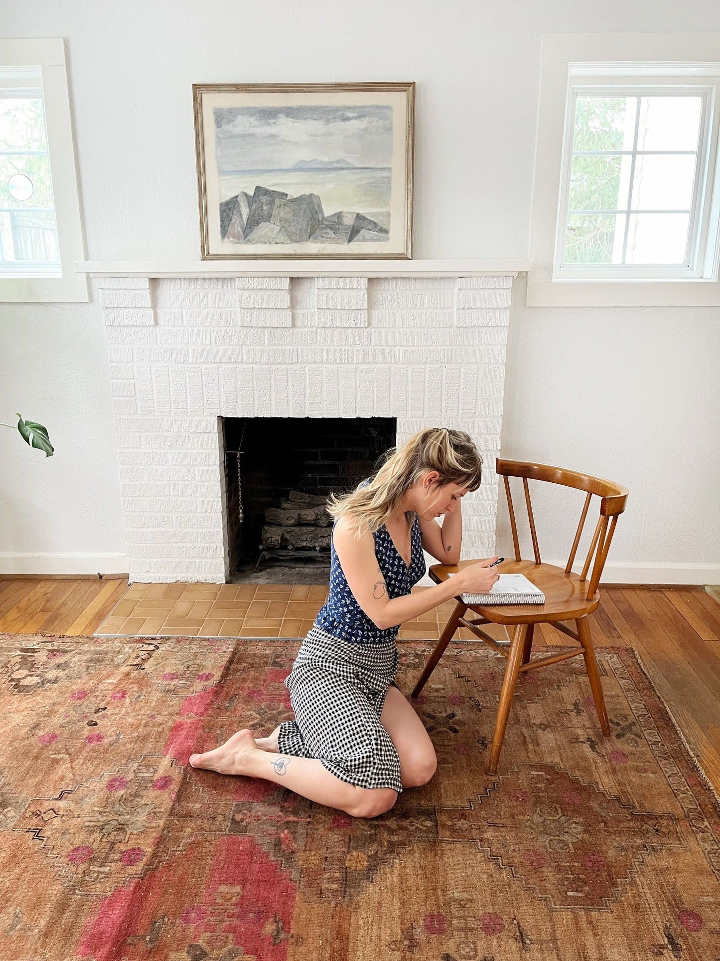 Style Perone Persian Rug by a Fireplace