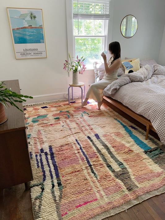 Style Pink Handmade Moroccan Rug in a Bedroom