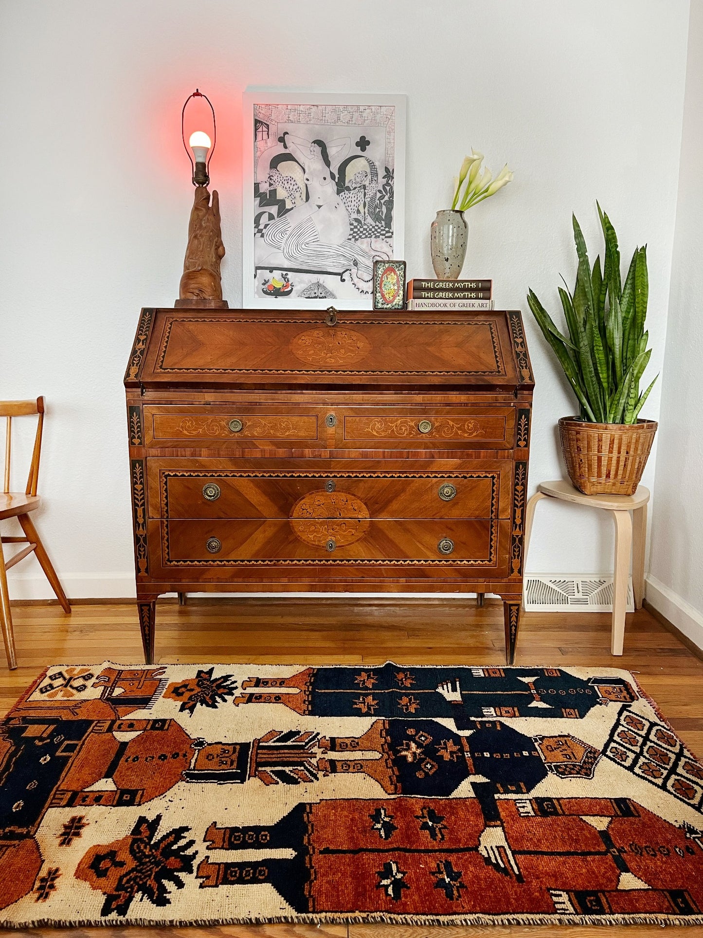 Pictorial Persian Rug Binia with a Dresser