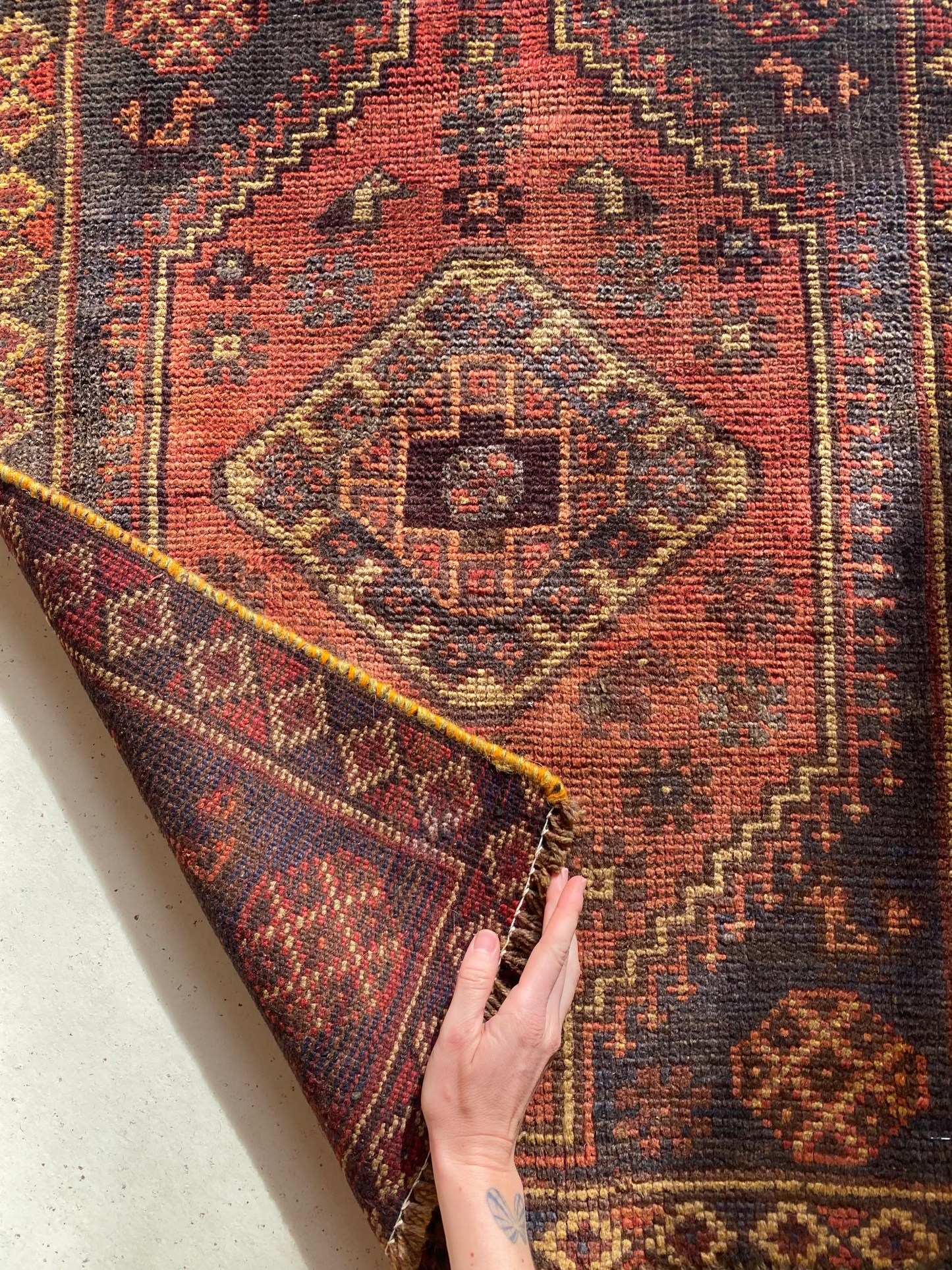 See Details and Pile Height on Vintage Persian Mini Rug