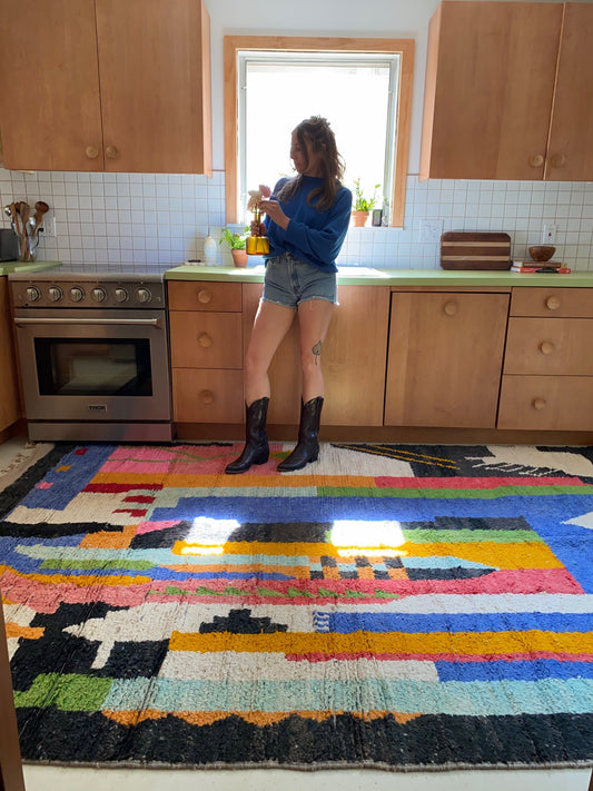 Sage Moroccan Rug looks gorgeous in a modern kitchen.