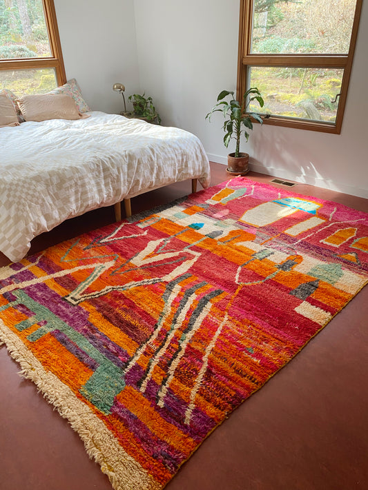 Orange handwoven Moroccan Rug.