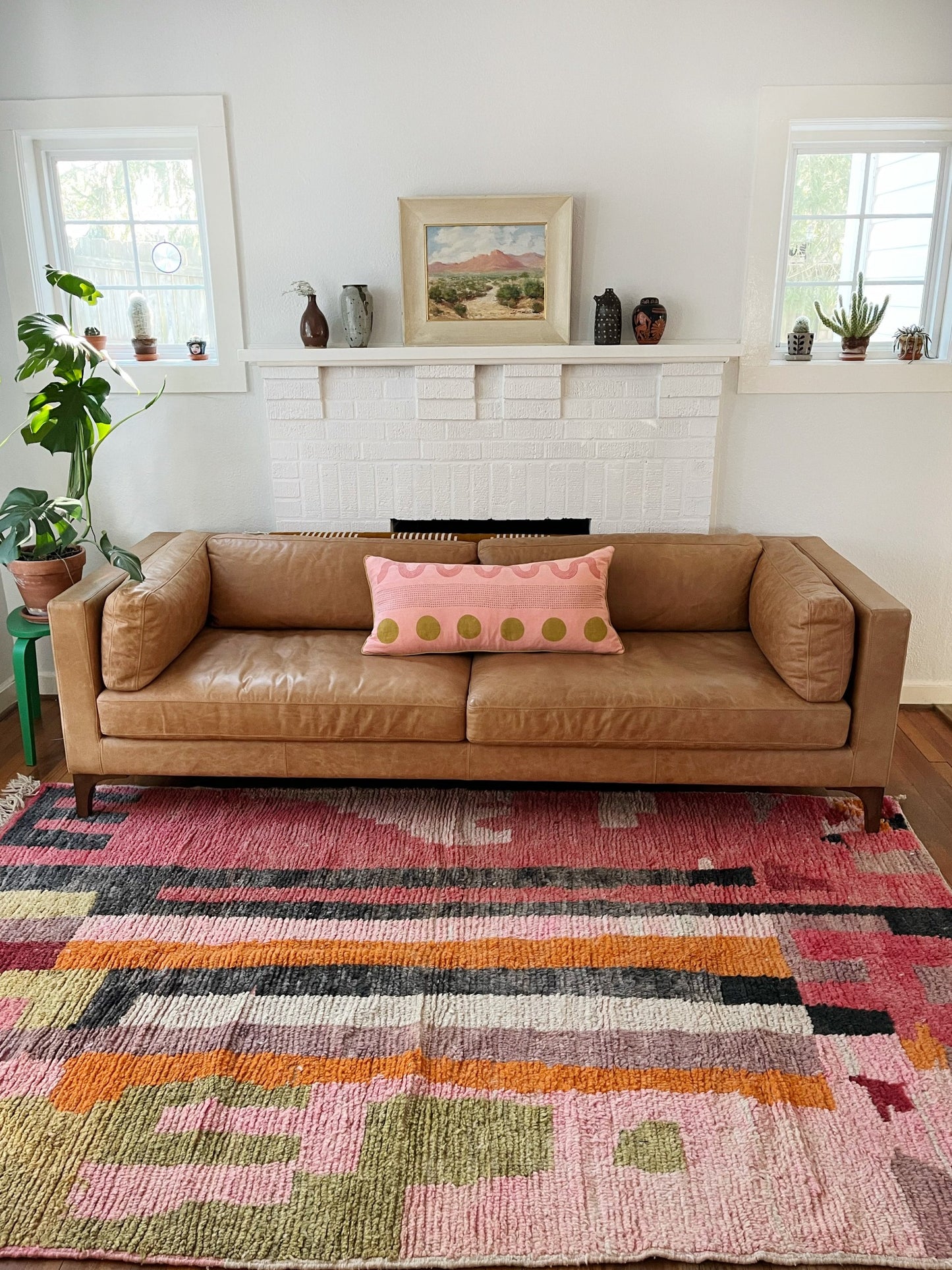 See Cocos Moroccan Rug Styled with a Leather Couch