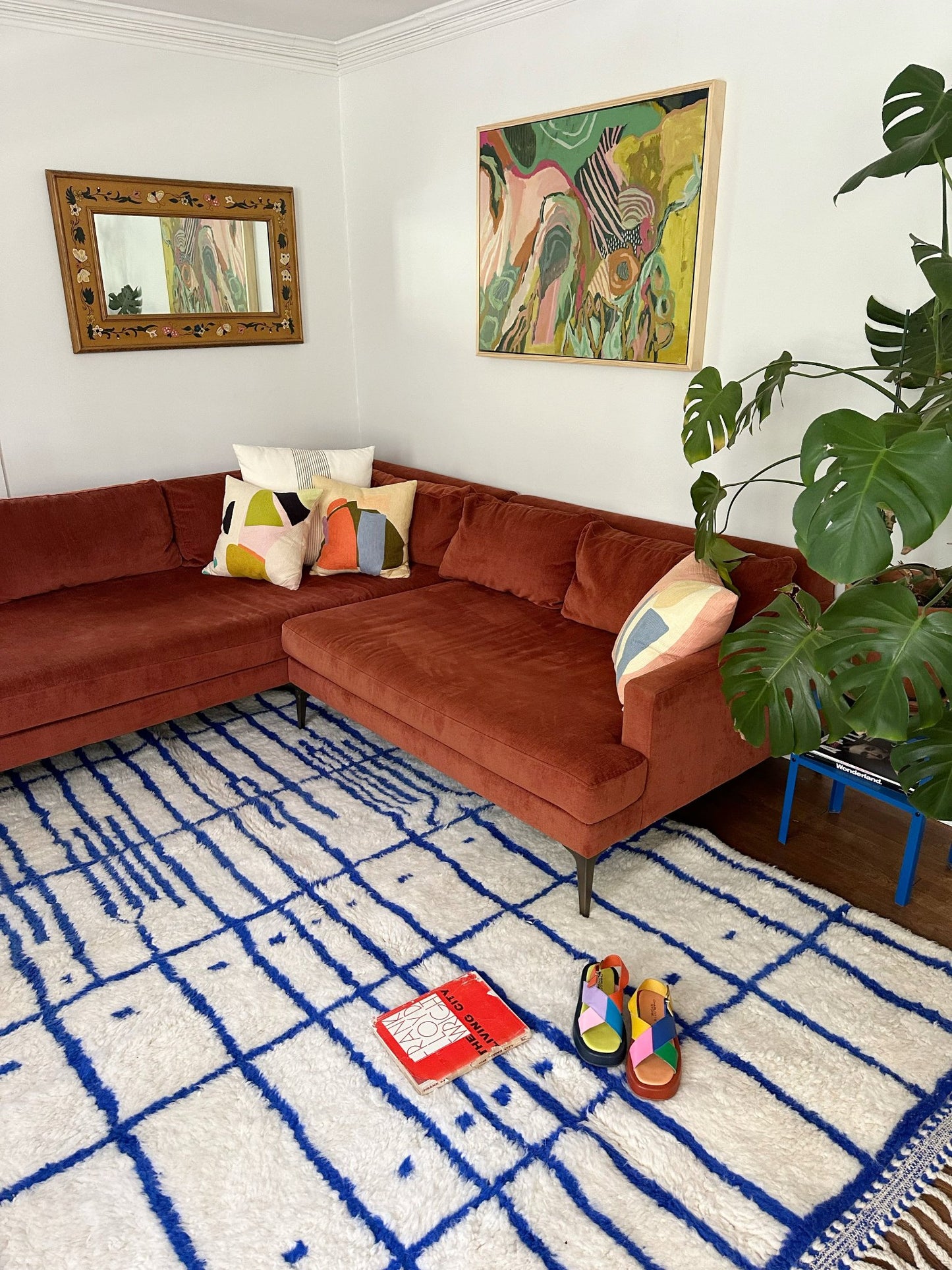 Style Moroccan Blue Rug in a LIving Room