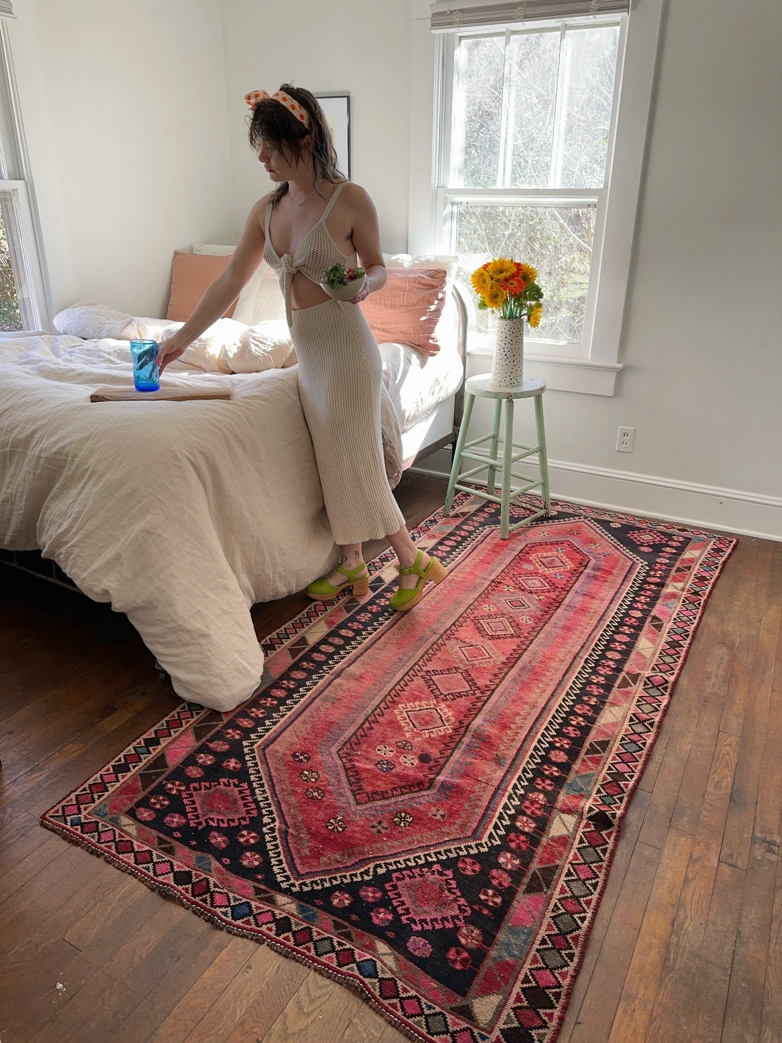 Style a Bedroom with Vintage Phlox Persian Rug