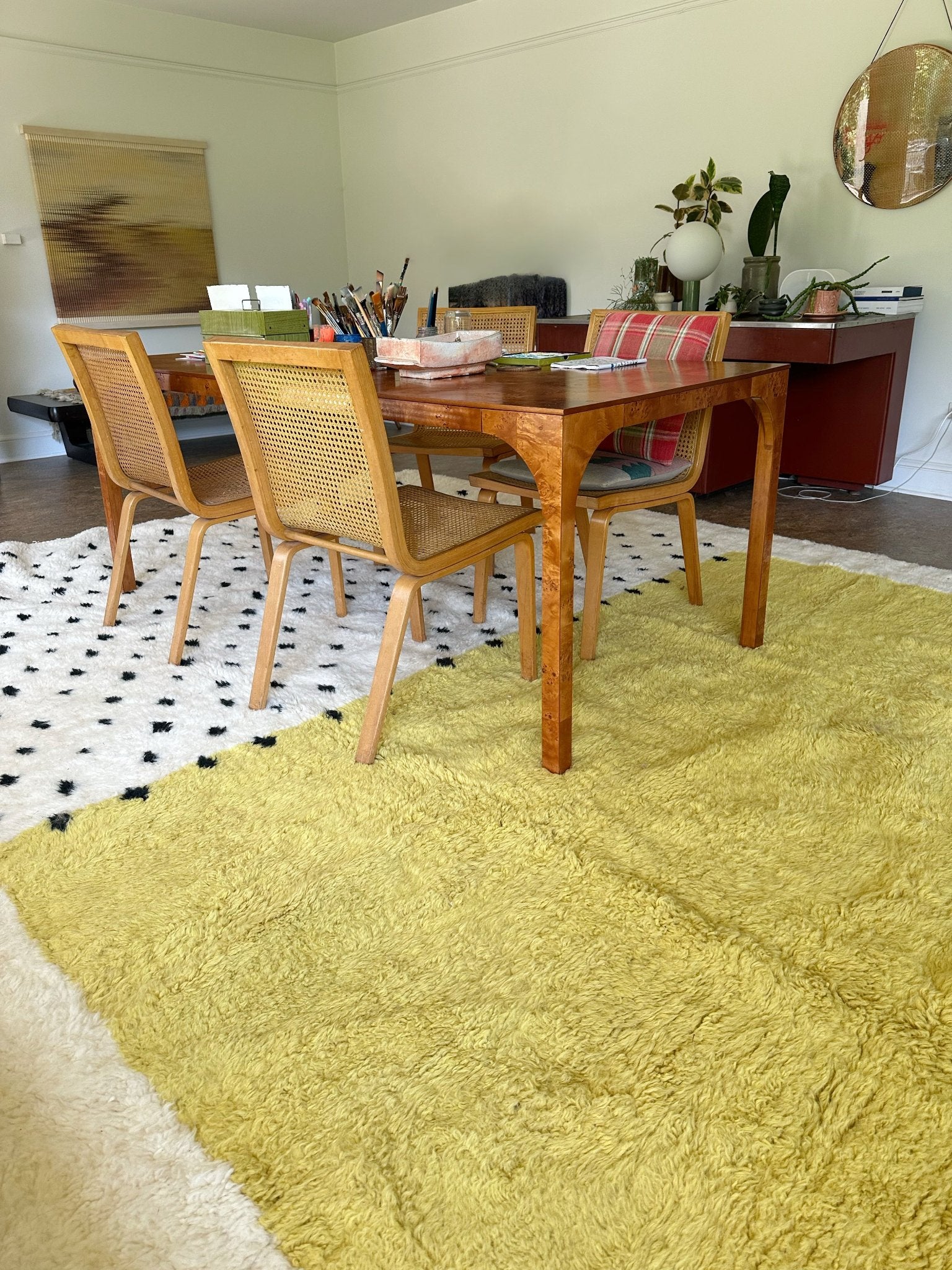 Style a Dining Room with Chartreuse Moroccan Area Rug