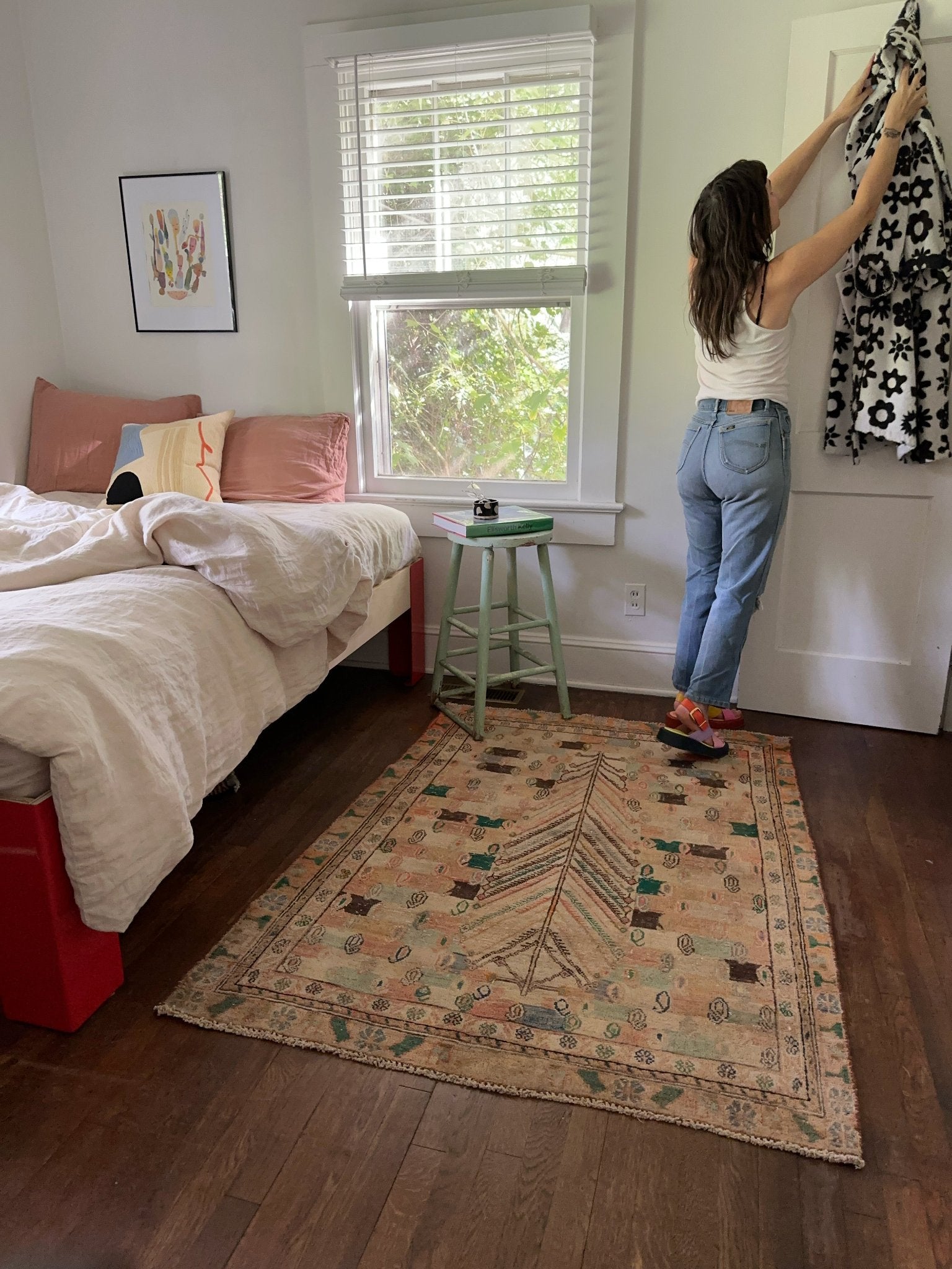 Style Olympia Neutral Vintage Persian Rug in a Bedroom