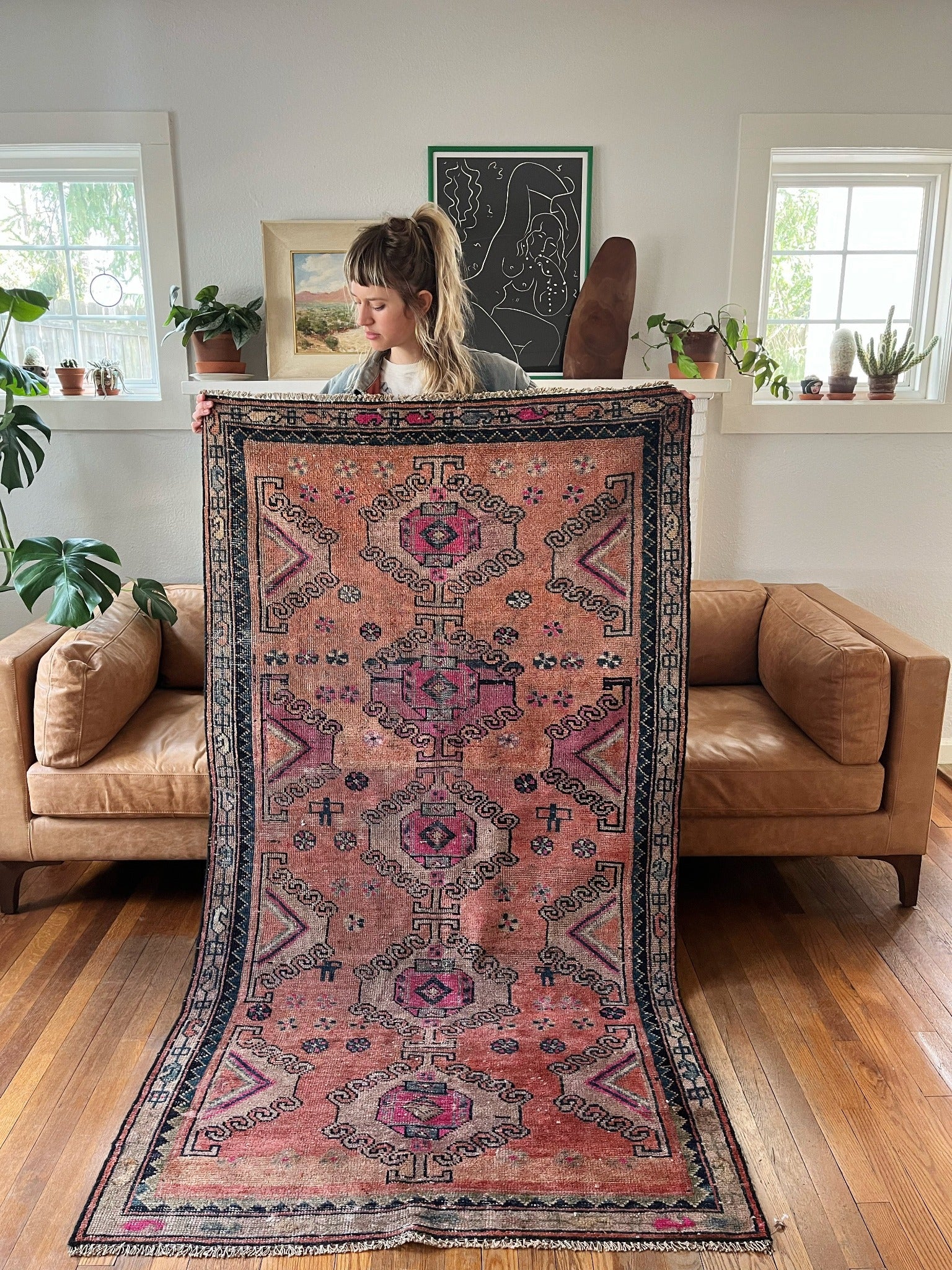 See Evil Eye Motifs and Wave Motifs on Terracotta Toned Birch Persian Rug