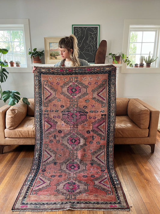 See Evil Eye Motifs and Wave Motifs on Terracotta Toned Birch Persian Rug