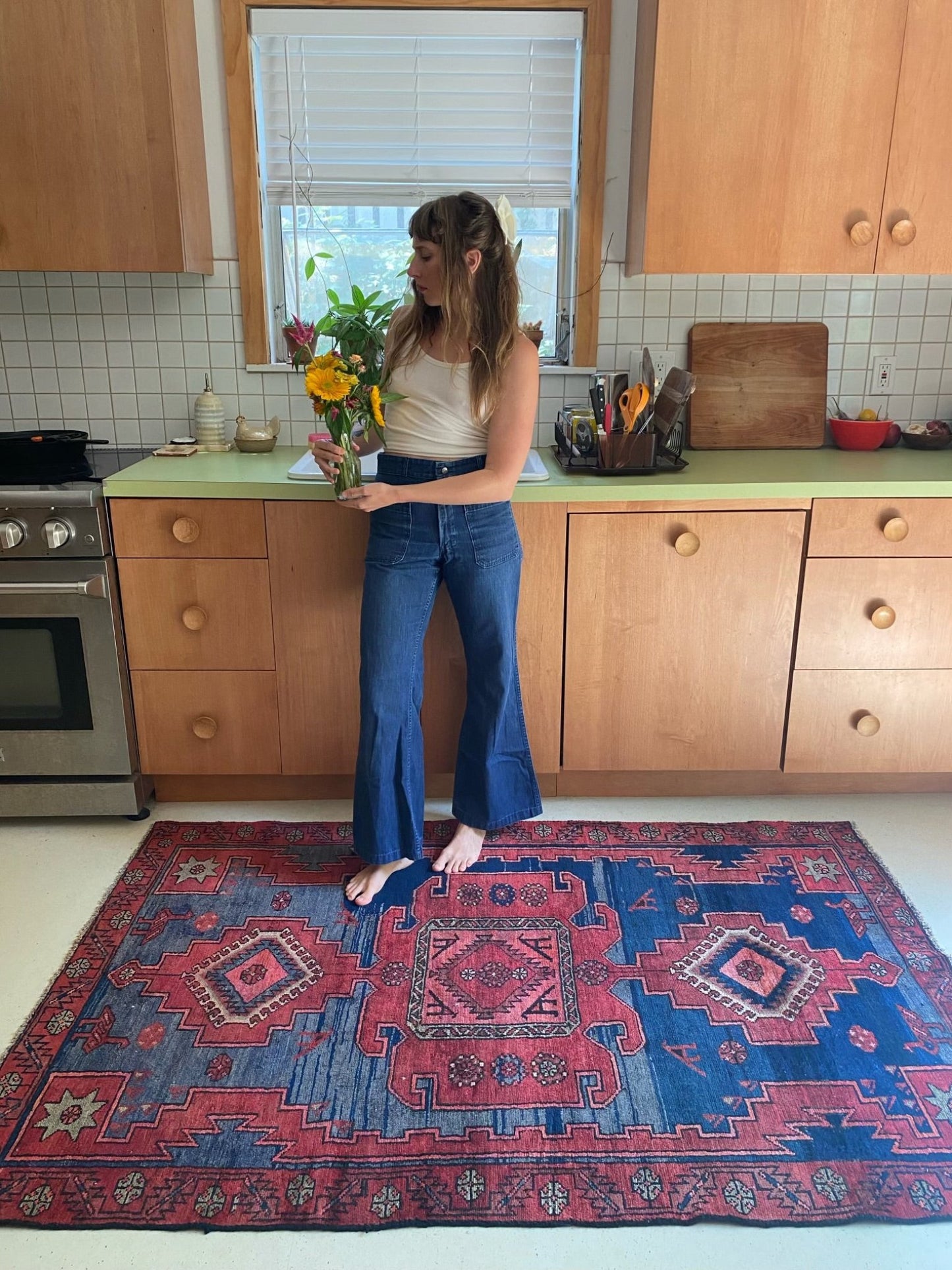 Style Vintage Indigo Persian Rug in a Kitchen