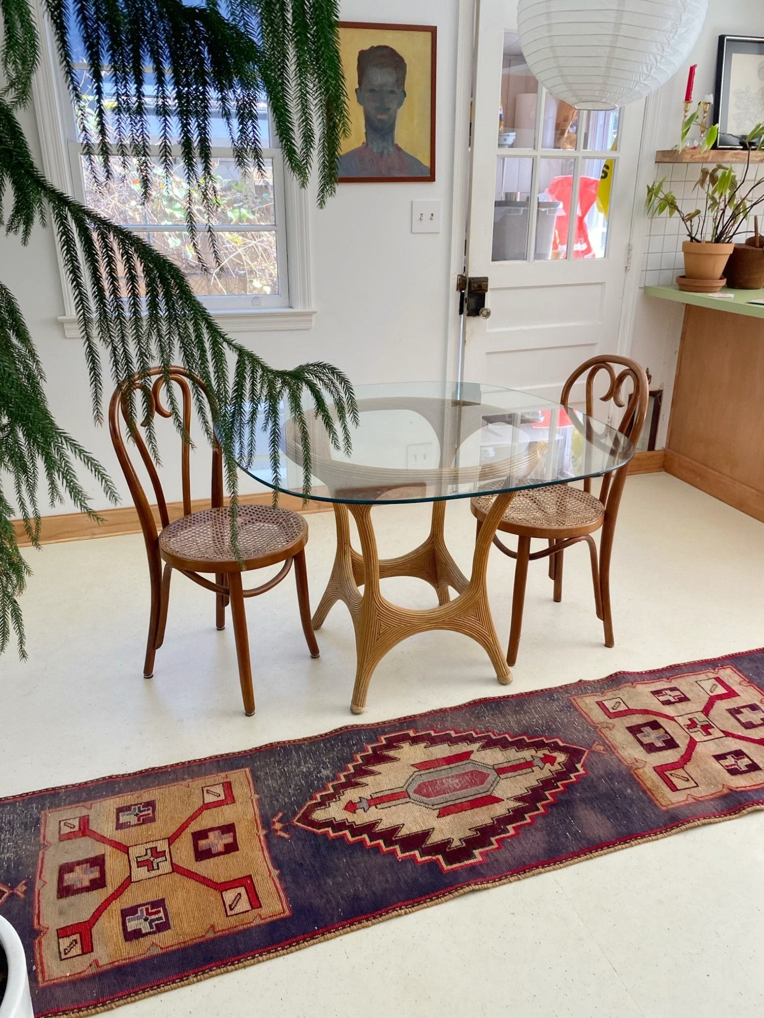 Style a Periwinkle Vintage Runner Rug in a Dining Room
