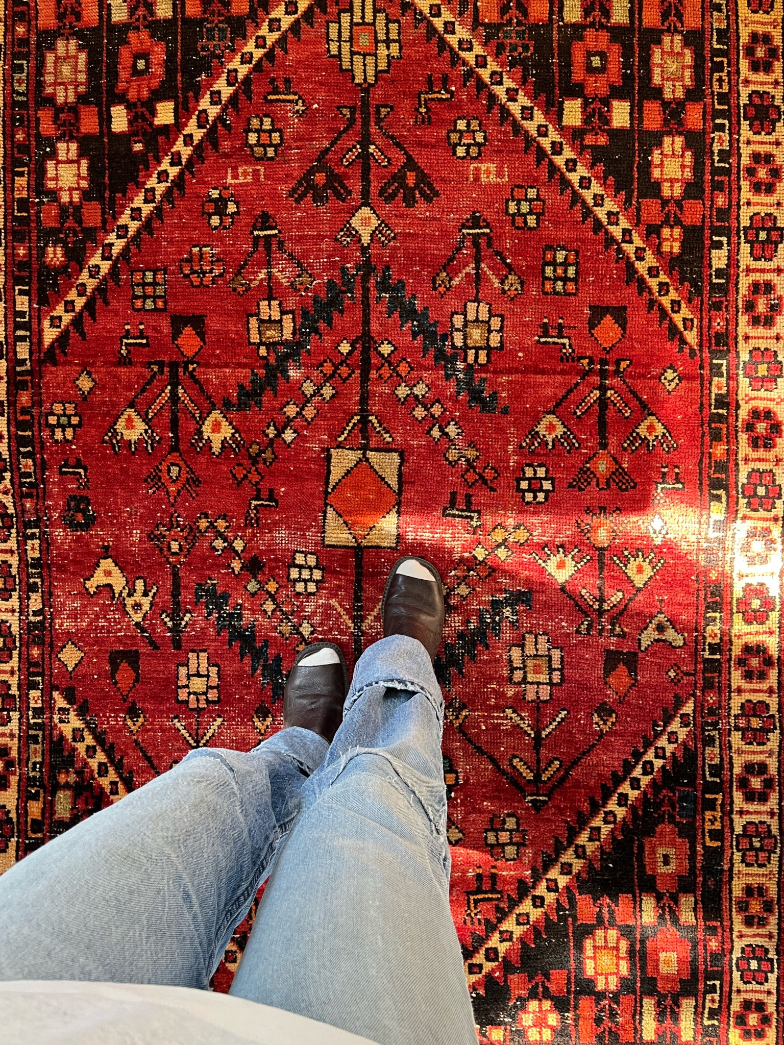 See Details and Motifs on Red Vintage Persian Rug