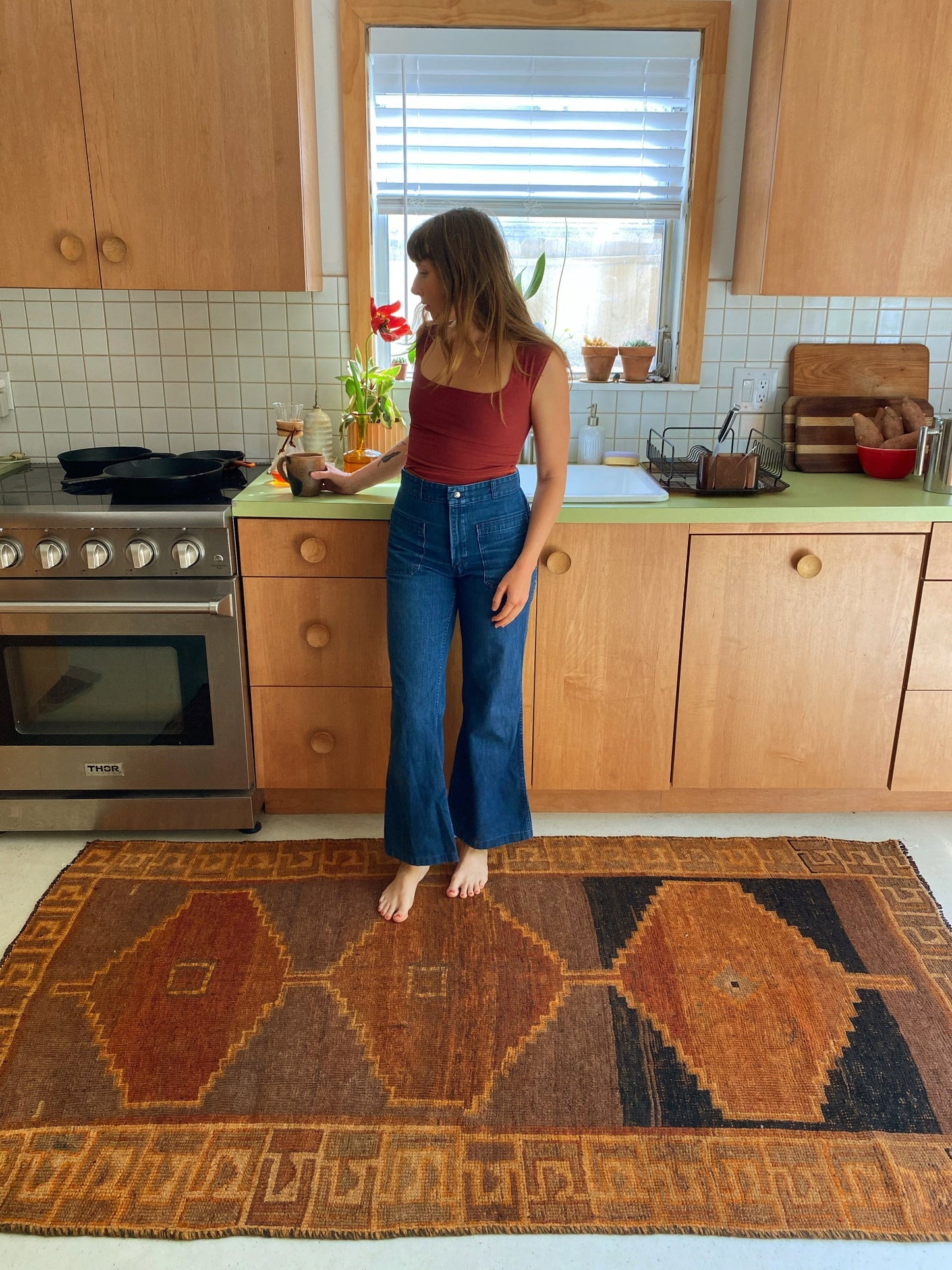 Style Earthy Orange Persian Rug in a Kitchen