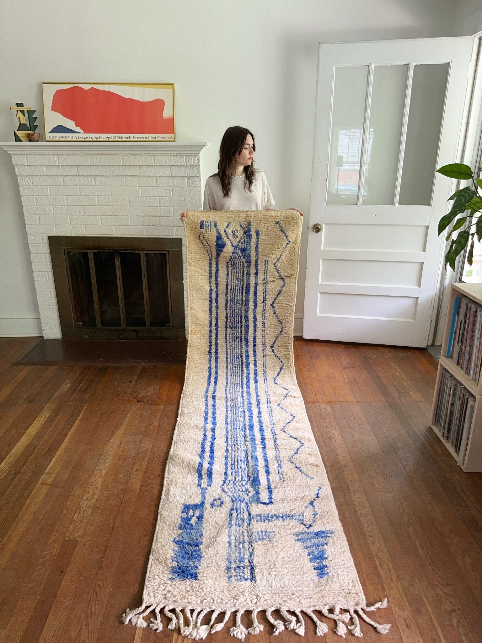 Shop Handmade High Pile Blue Moroccan Runner Rug